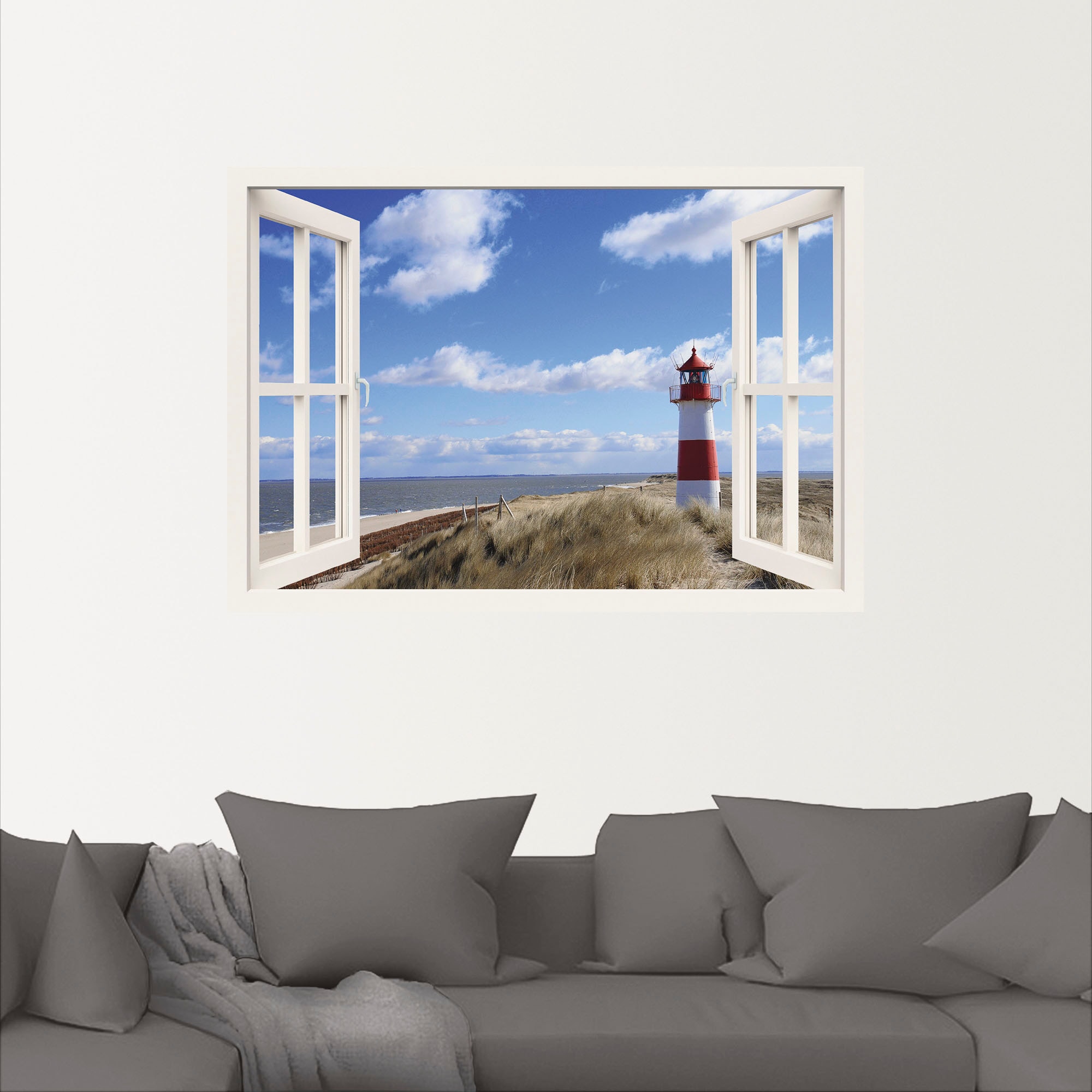 Artland Wandbild »Fensterblick - Leuchtturm Sylt«, Fensterblick, (1 St.), als Leinwandbild, Poster, Wandaufkleber in verschied. Größen