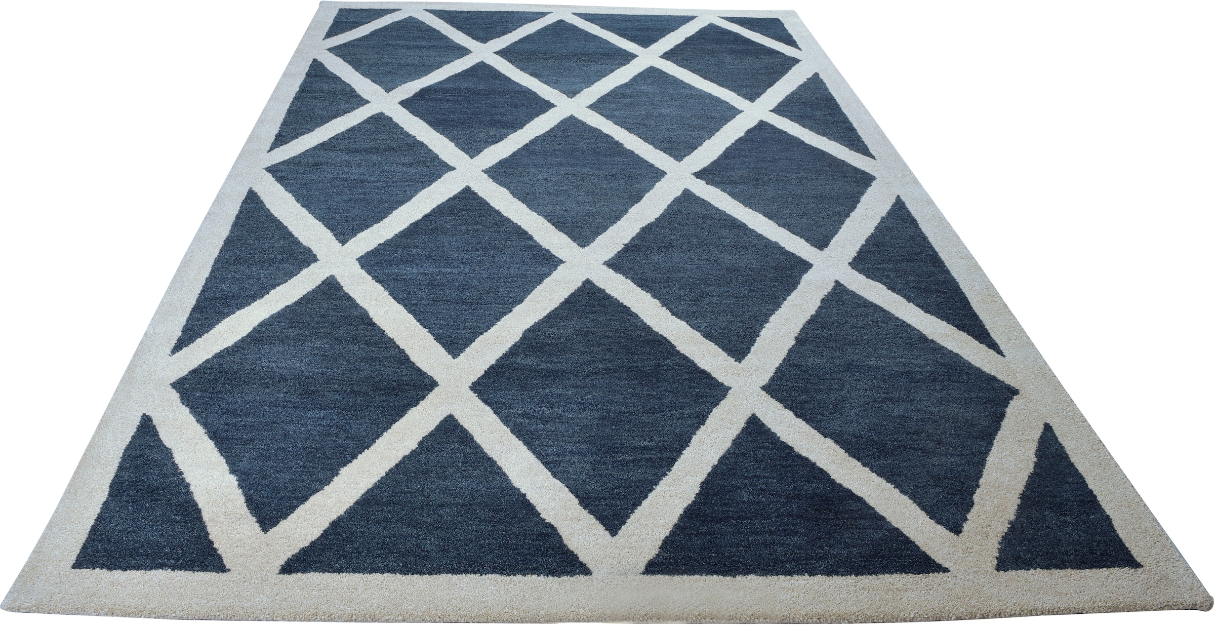 THEKO Wollteppich »Royal Design« rechteckig 14 mm Höhe reine Wolle, Rauten Design, ideal im Wohnzimmer & Schlafzimmer