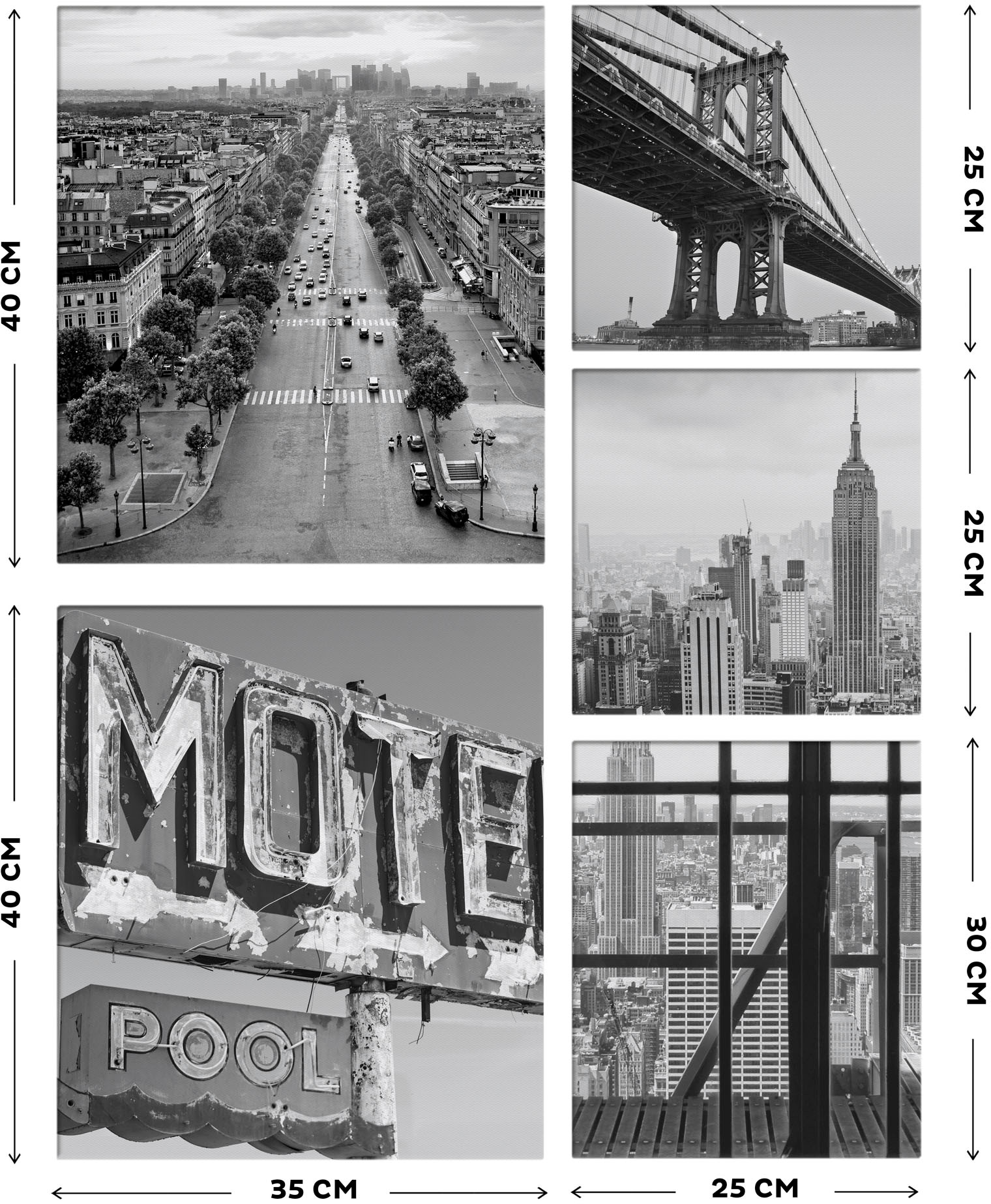 Art for the home Leinwandbild »Set City« Städte Set, 5 Stk. tlg. SET 5-teilig  City Stadt 80 x 60 cm