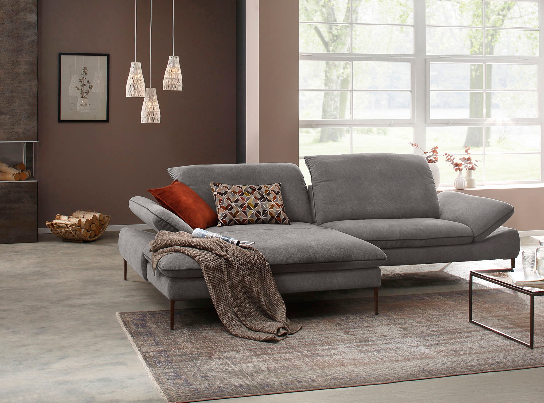 W.SCHILLIG Ecksofa »enjoy&MORE, Designsofa, elegant und bequem, L-Form«, Sitztiefenverstellung, Füße bronze pulverbeschichtet, Breite 294 cm