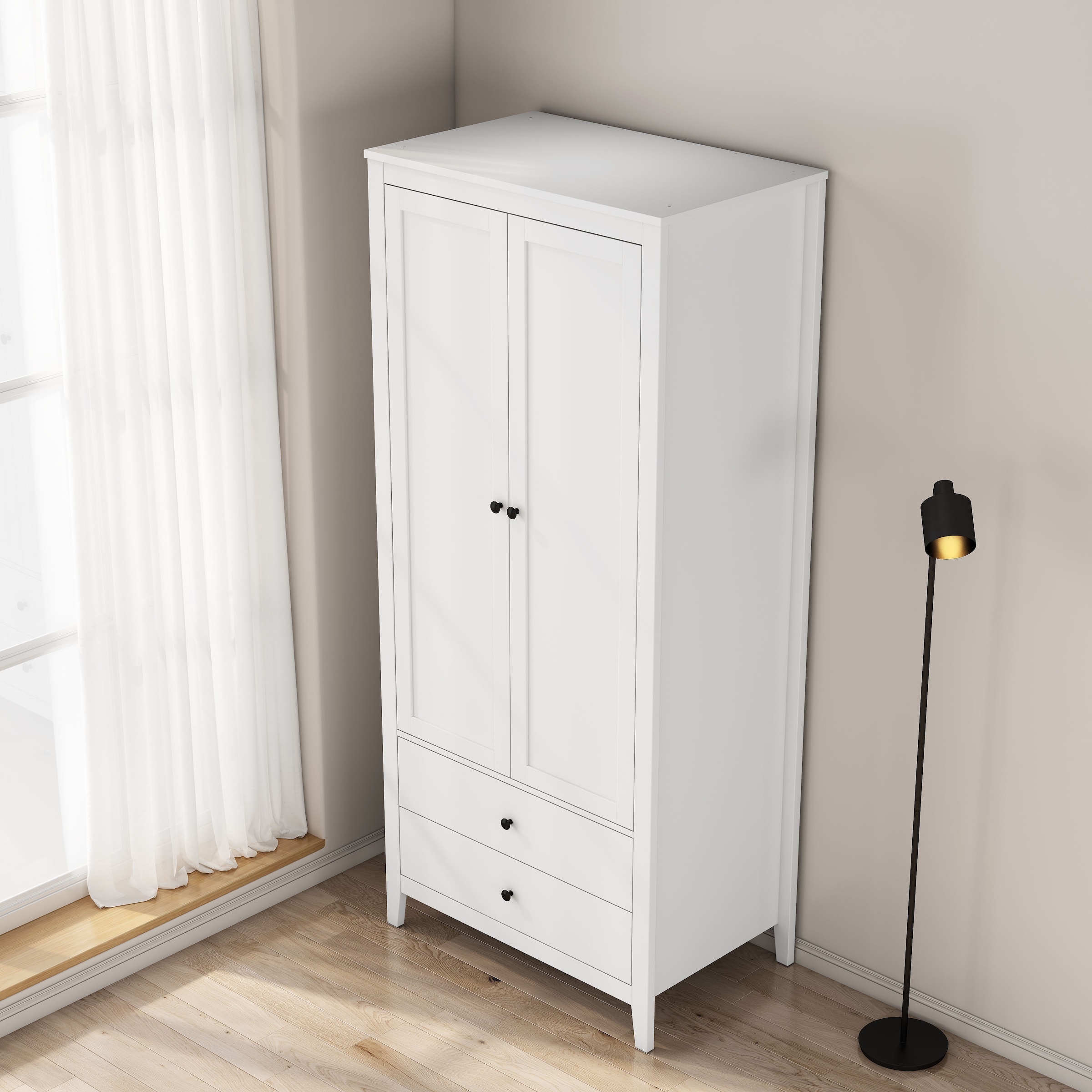 OTTO home Kleiderschrank »Borkum Schlafzimmerschrank Garderobe Landhaus Bestseller weiß« hochwertige schwarze Griffe aus Metall, 