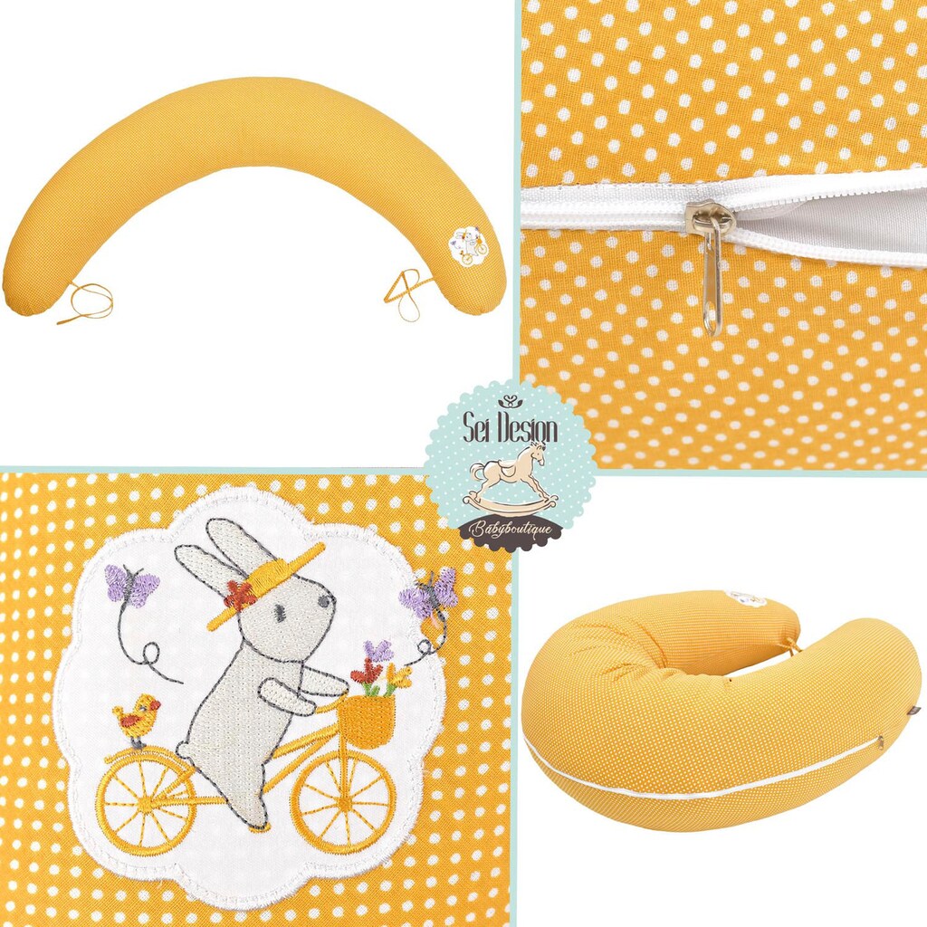 SEI Design Stillkissen »Hase auf Fahrrad orange«, mit hochwertiger Stickerei