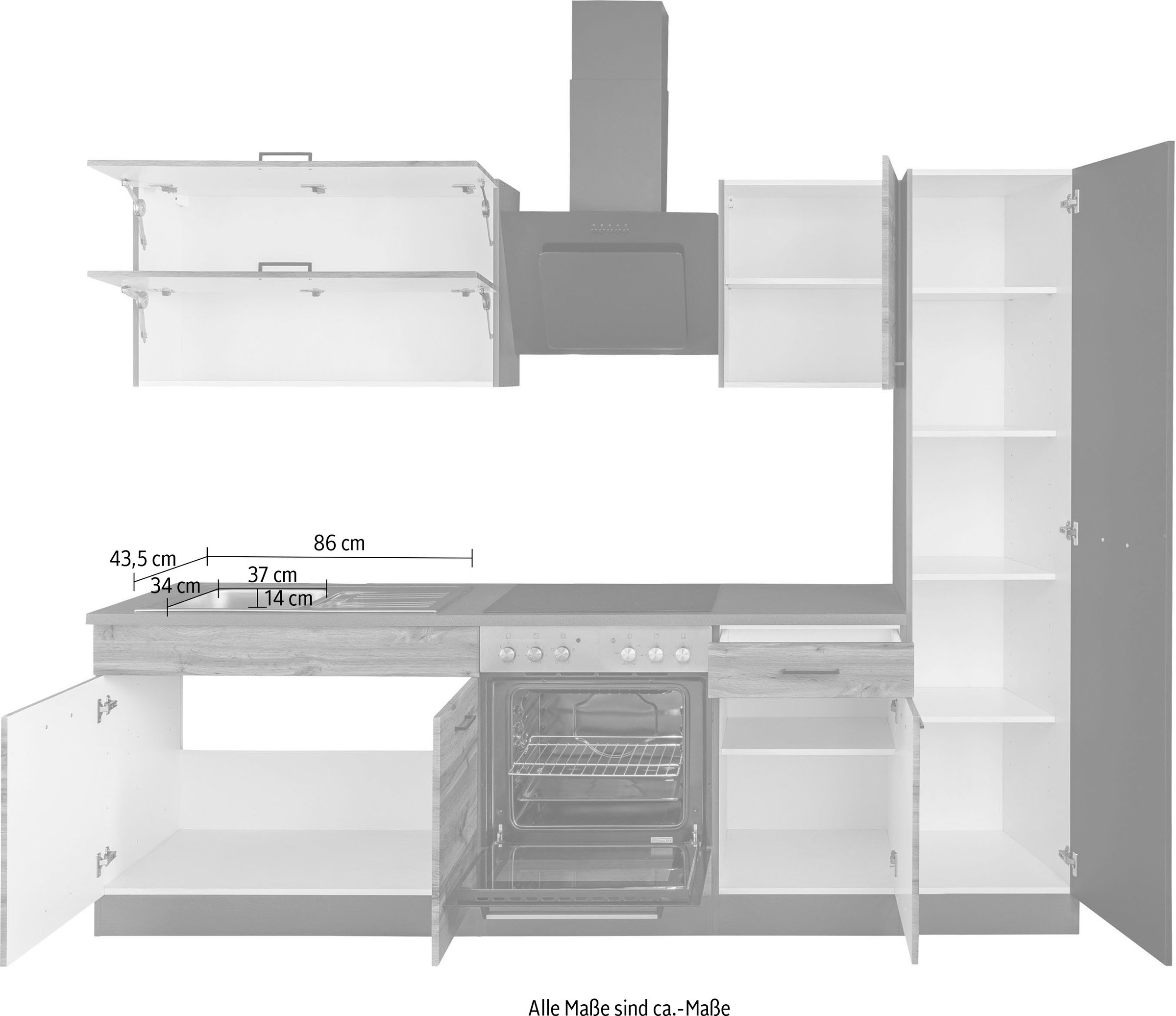 KOCHSTATION Küchenzeile »KS-Trier« ohne E-Geräte, Breite 260 cm