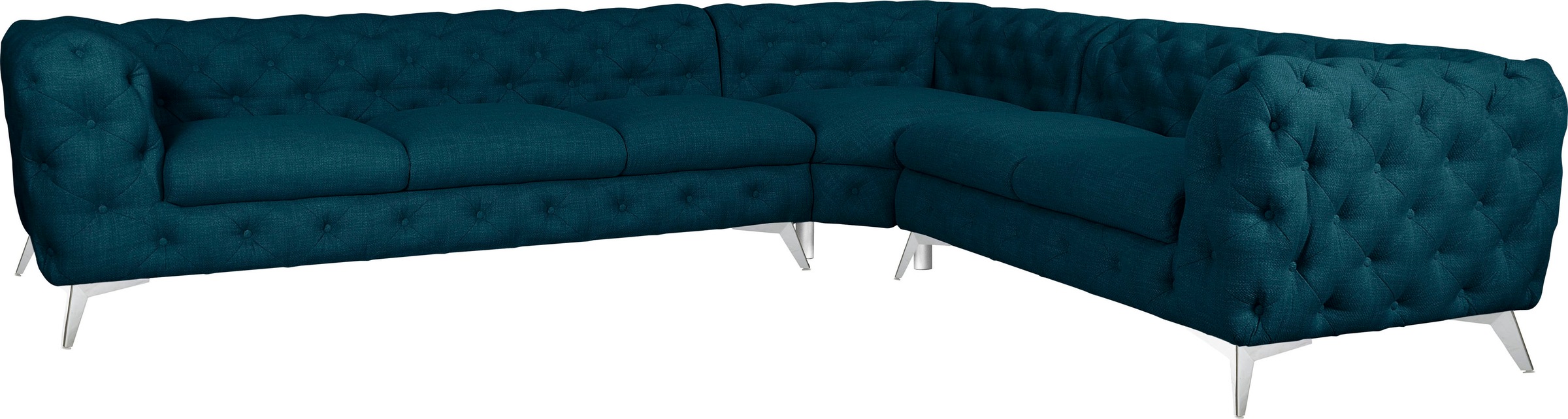 Leonique Chesterfield-Sofa »Ecksofa GLYNIS L-Form mit Wellenunterfederung, Maße B/T/H 323/264/75cm«, aufwändige Knopfheftung, moderne Chesterfield Optik, Fußfarbe wählbar