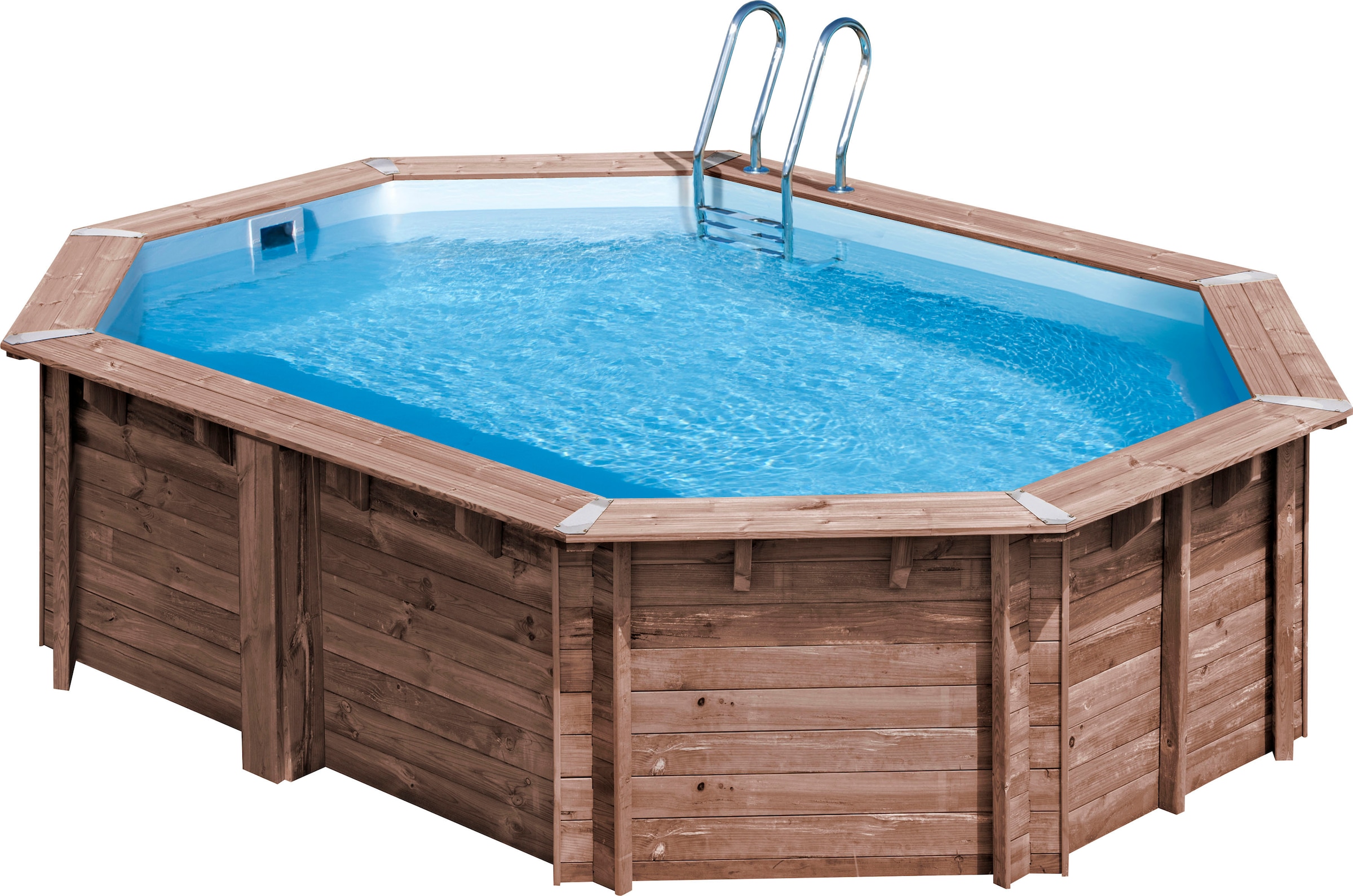 Gre Achteckpool »BAMBU mit Edelstahlleiter« Kiefernholz, BxLxH: 335x535x130 cm