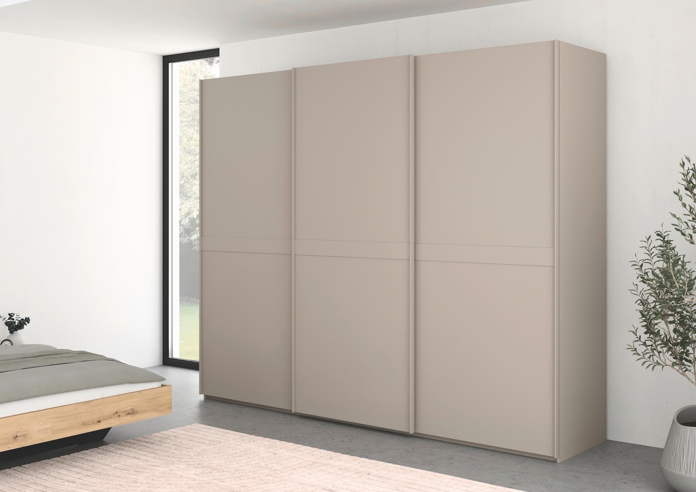 rauch Schwebetürenschrank »Kleiderschrank Schrank Garderobe Schlafzimmerschrank SCALE-LINE«, edle Optik mit Bauchbinde in Korpusfarbe Dekorfront MADE IN GERMANY