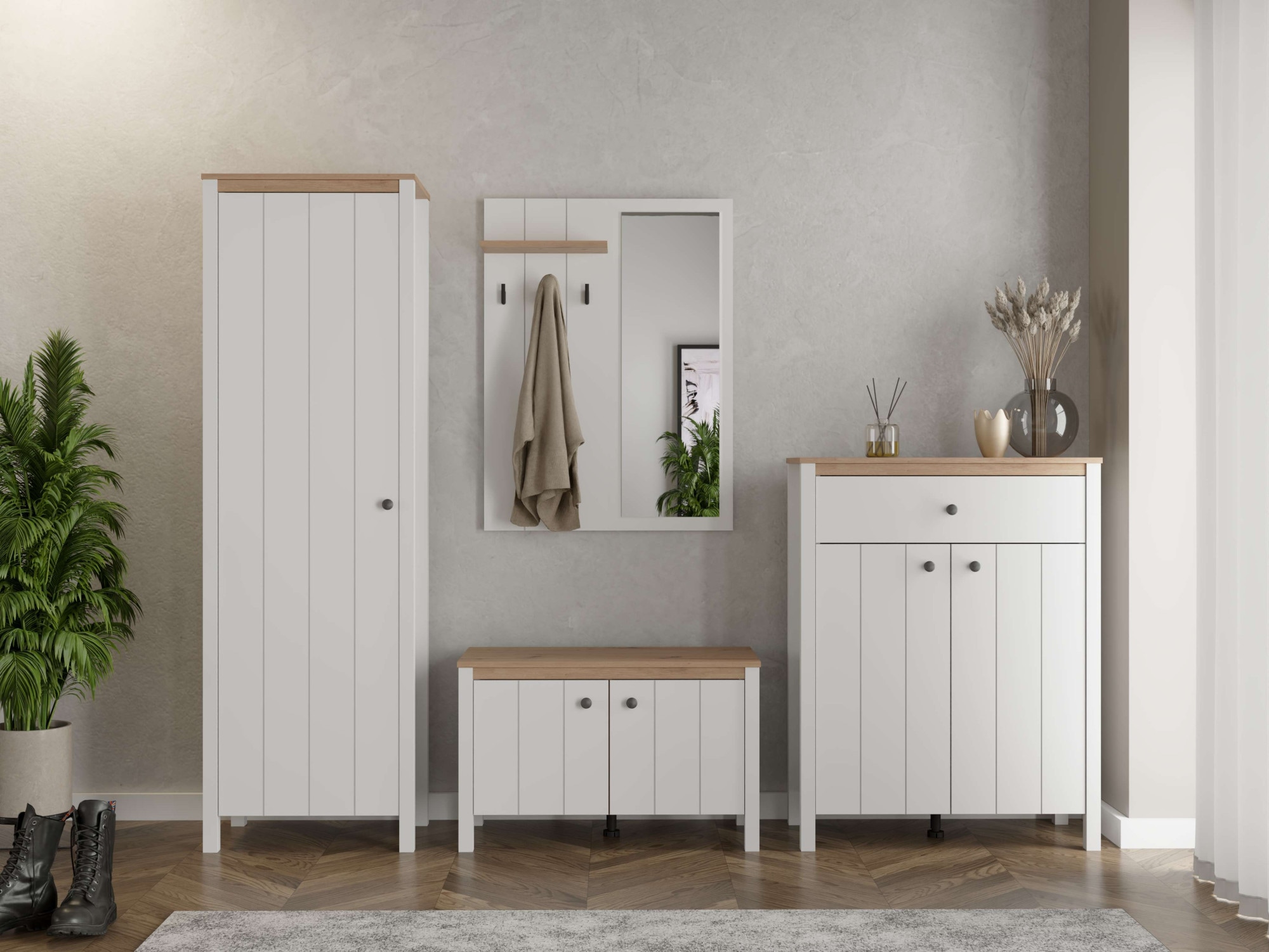 Home affaire Garderoben-Set »Bedford, Flurmöbel, Dielenmöbel, Flurschrank, Flurgarderobe B= 231 cm« 4tlg, 4 Stk. tlg.