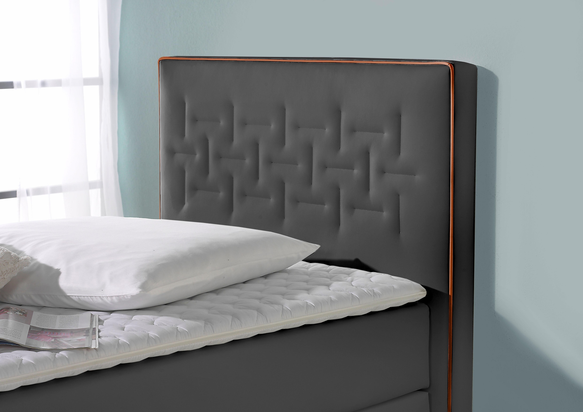 INOSIGN Boxspringbett »Coos«, mit besonderer Steppung im Kopfteil, 3 Matratzenarten, 2 Härtegrade