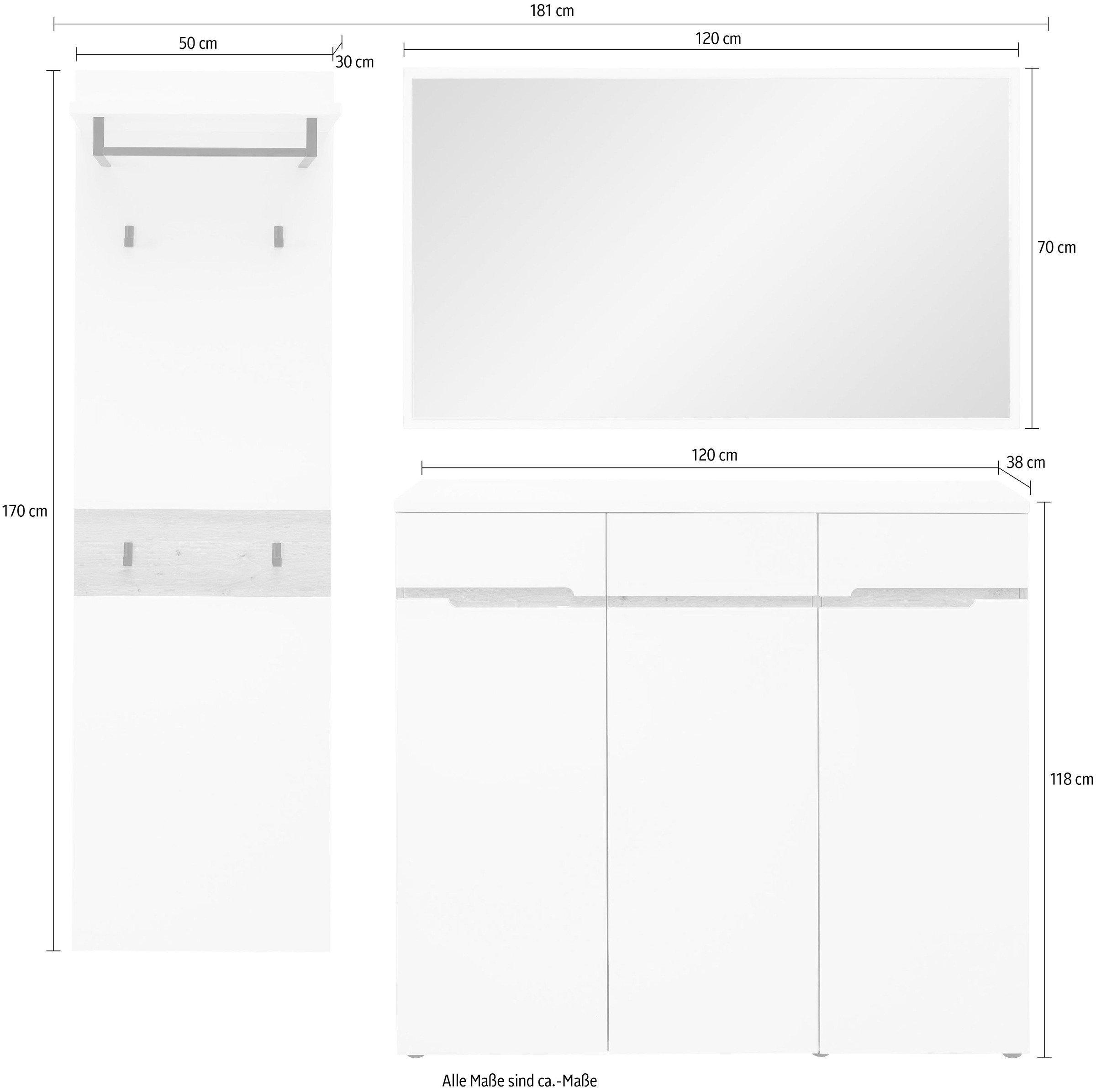 Innostyle Garderoben-Set »Memphis Garderoben Set, 181x190x38cm (B/H/T)«, (3 St.)