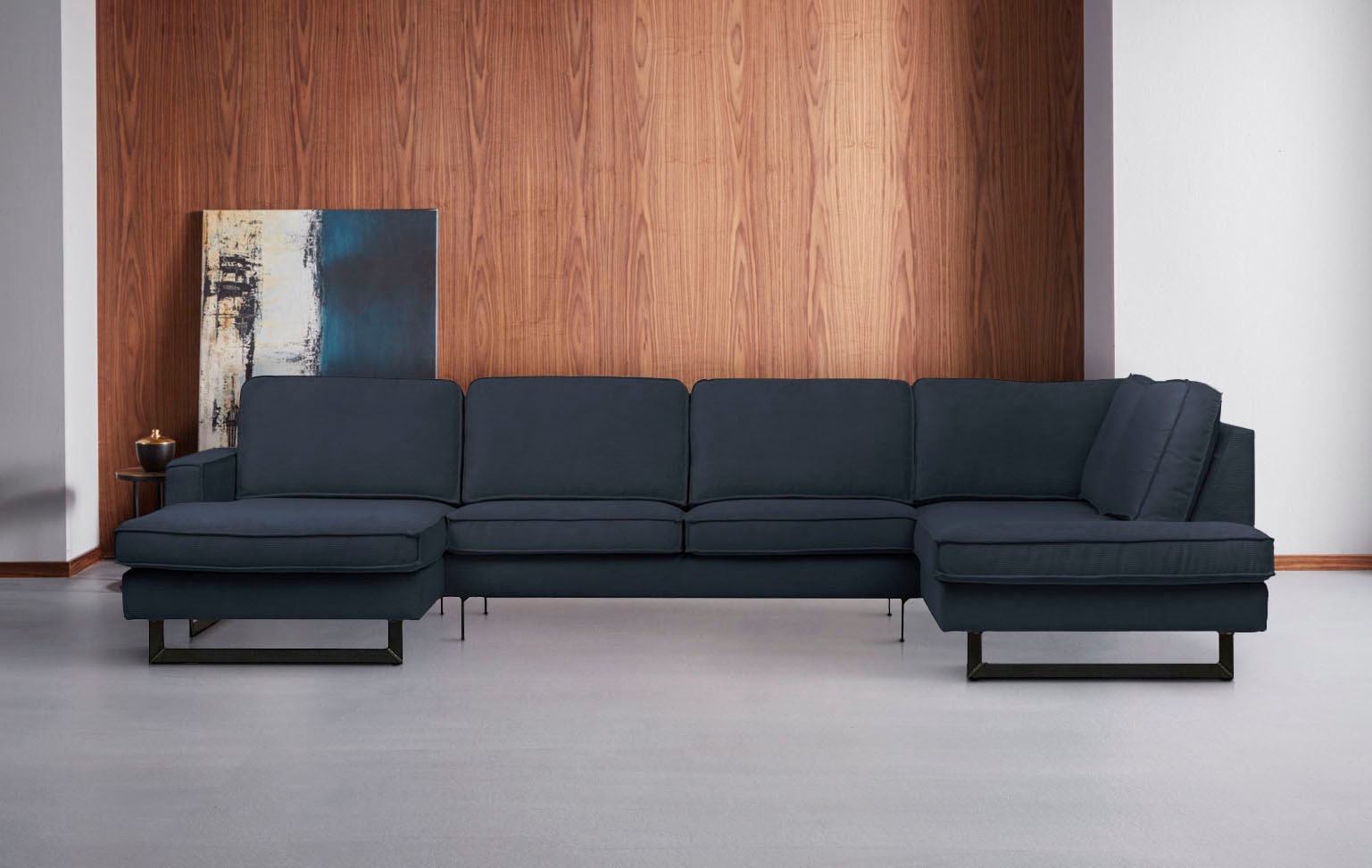 Places of Style Wohnlandschaft »Pinto, 350 cm, U-Form, XXL, mit Ottomanen«, Cord, Chenille, Lederoptik, mit Keder, Metallfüße, Wellenunterfederung