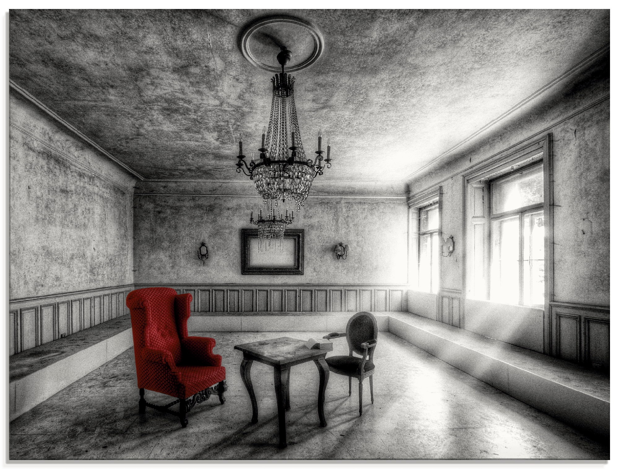 Artland Glasbild »Lost Place - Roter Sessel« Architektonische Elemente 1 St günstig online kaufen