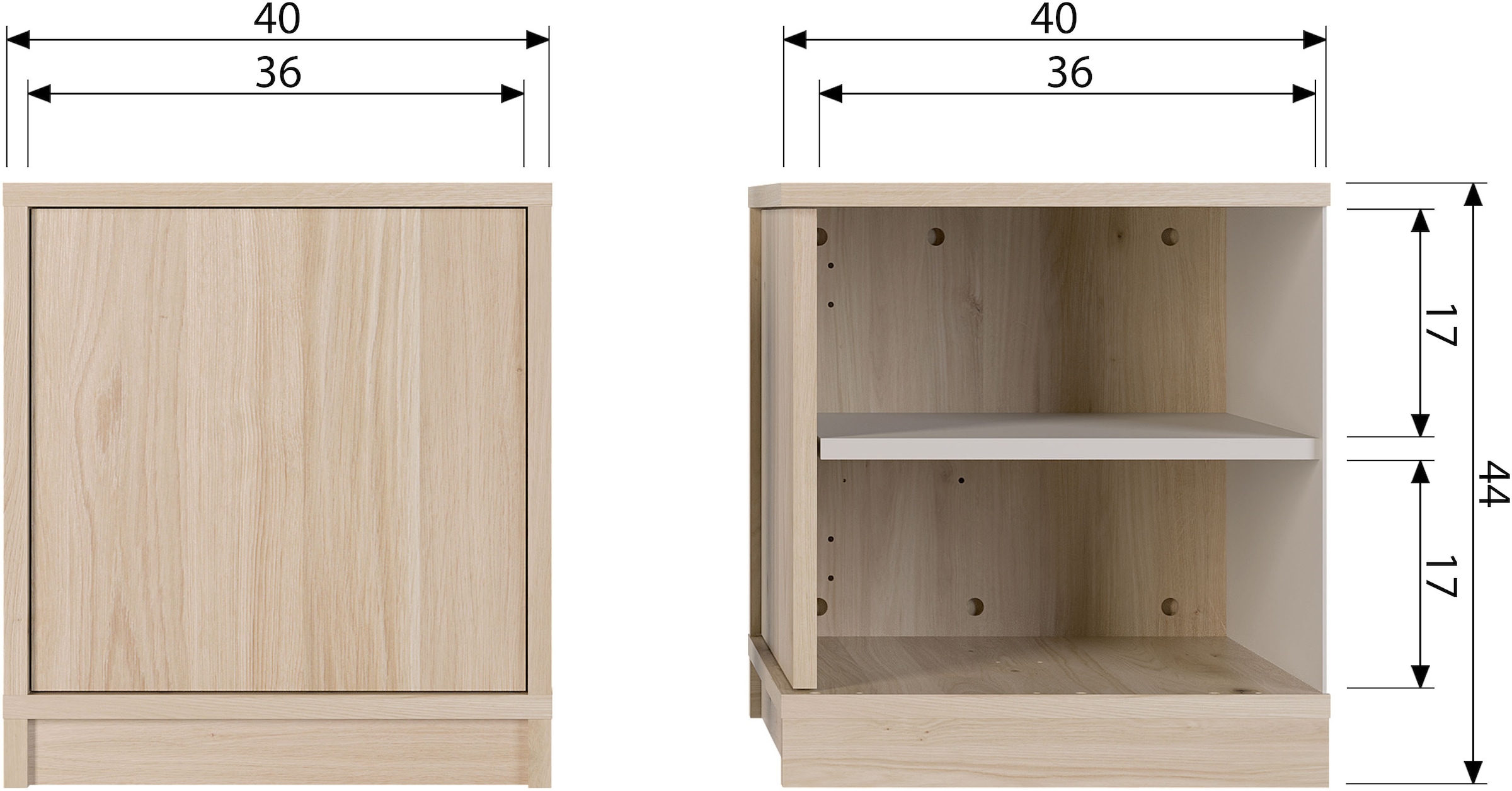 WOOOD Sideboard »Modulair mit Eichenfurnier und Druckmechanismus B 40 x T 40 x H 44 cm« Tragkraft 15 kg pro Einlegeboden, kompakte Ausführung