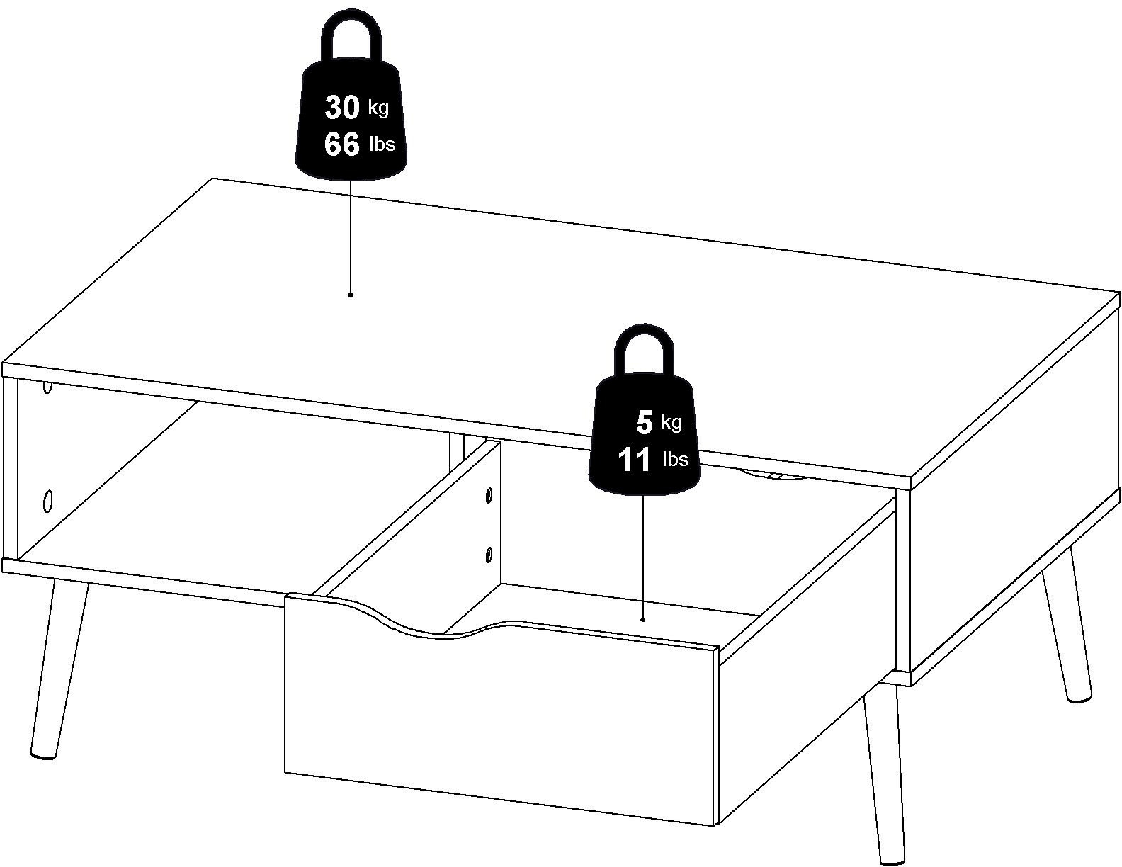 andas Couchtisch »Oslo, Beistelltisch, Sofatisch, Coffeetable, Wohnzimmertisch«, mit 2 Ebenen, 1 Schublade, 1 offenes Fach, Breite 99 cm