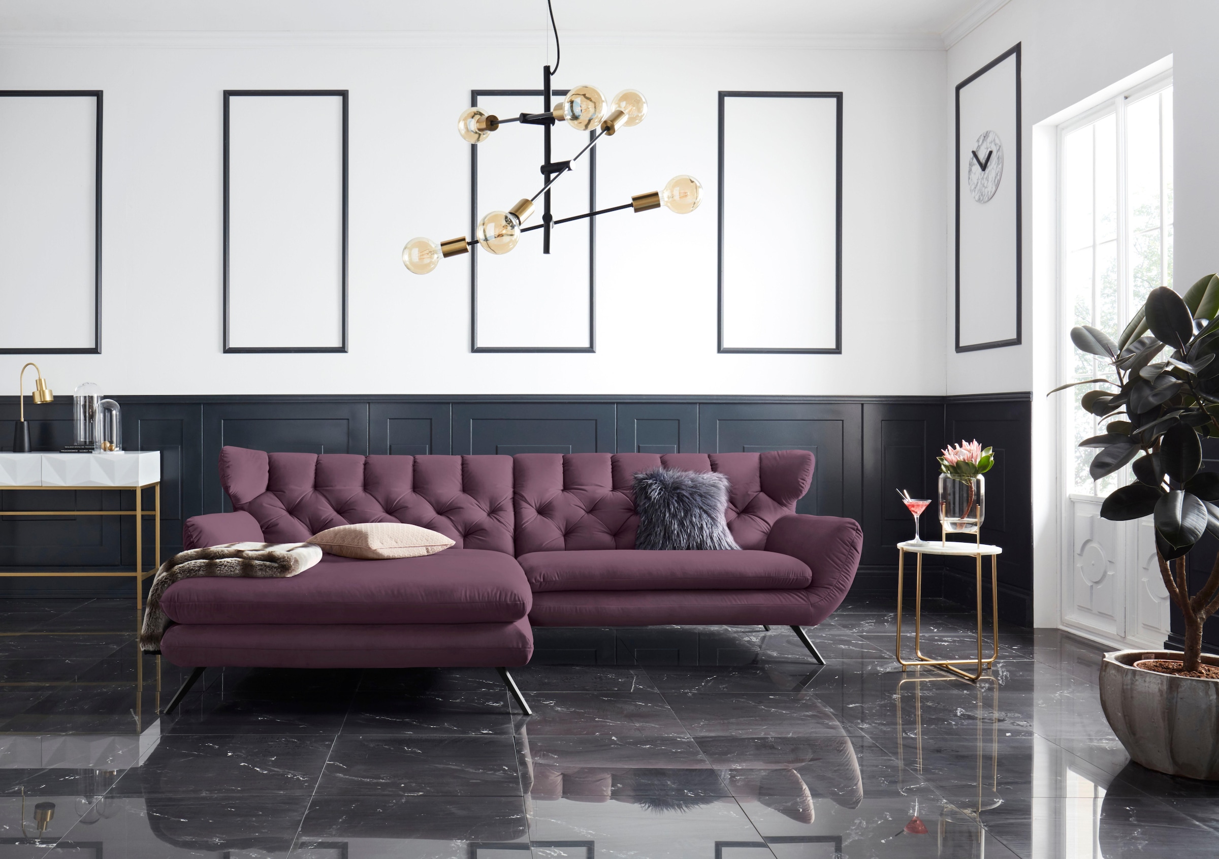 3C Candy Ecksofa »Beatrice Designsofa in moderner Retrooptik, bequem und extravagant«, mit Rückensteppung im Rautenmuster, Ohrenbacken Optik, L-Form