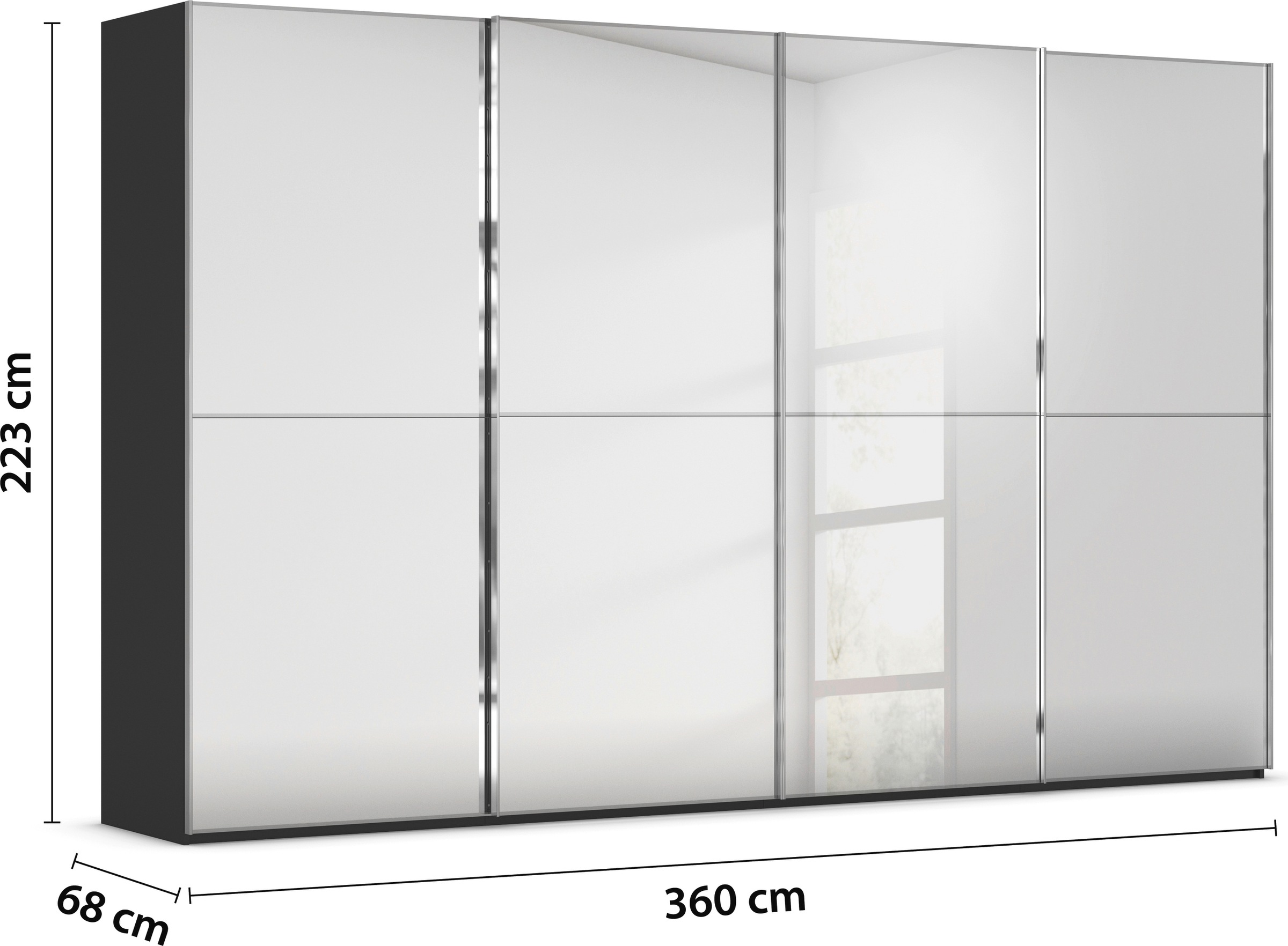 rauch Schwebetürenschrank »Kleiderschrank Schrank Garderobe Schlafzimmerschrank SCALE-DUO«, edle zweigeteilte Türen Spiegelfront und 3 Zierleisten MADE IN GERMANY