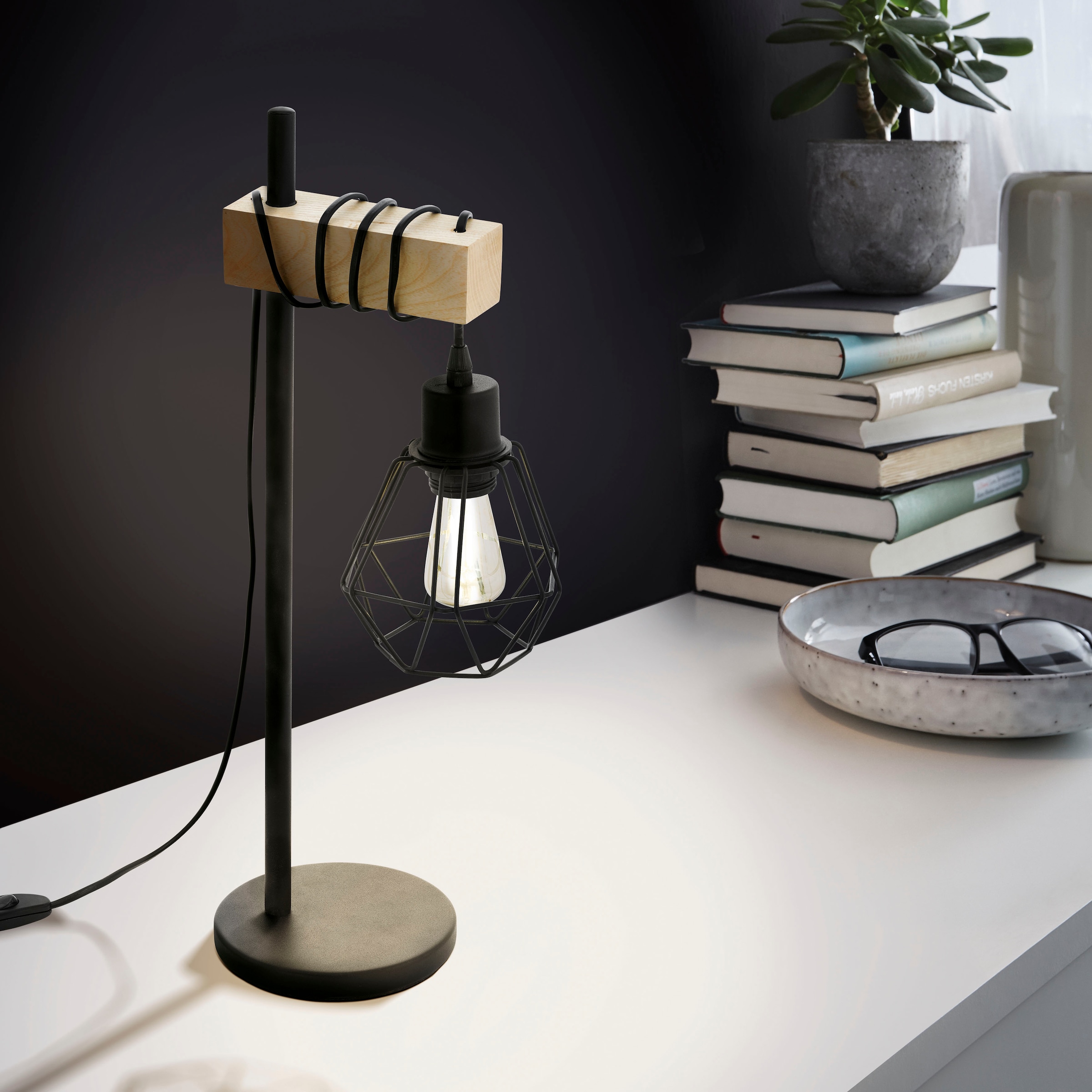 EGLO Tischleuchte »TOWNSHEND 5«, 1 flammig, Leuchtmittel E27 | ohne Leuchtmittel, Vintage Tischlampe, Retro Lampe, Nachttischlampe, Fassung: E27