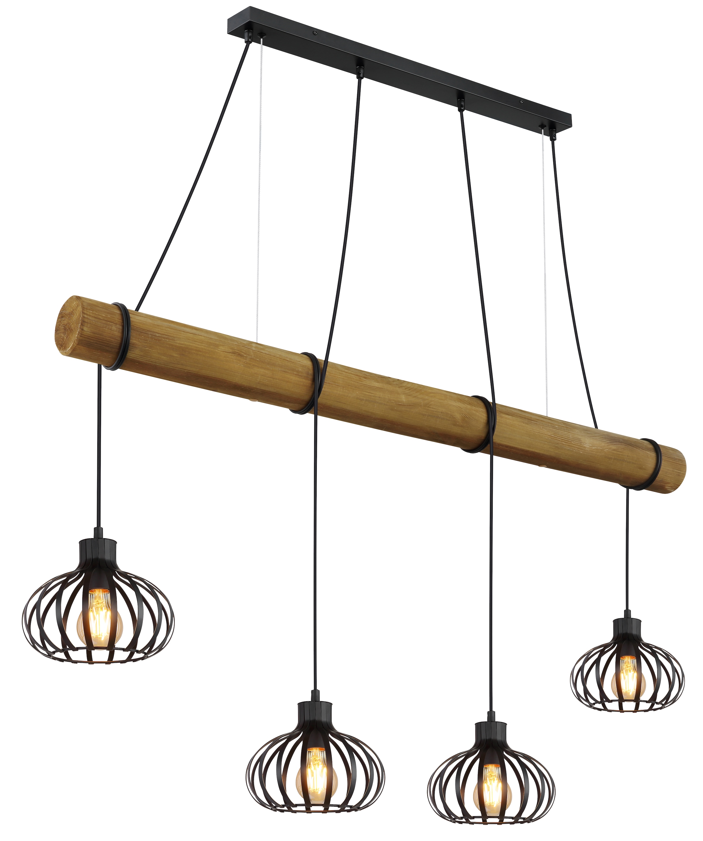 GLOBO LIGHTING Hängeleuchte »CALDWELL« E27 1 Stk. Schwarze Hängeleuchte, Holz & Metallstäbe, Kabel zum Herumwickeln