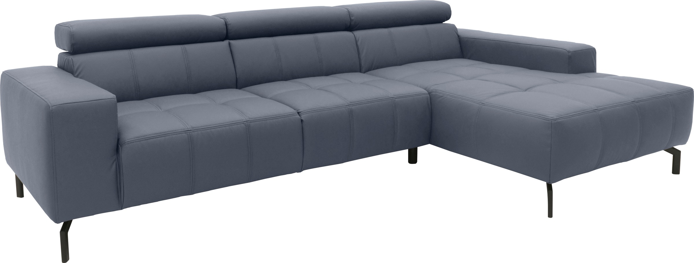 DOMO collection Ecksofa »Cunelli tolle Sitznähte als Designelement, fester Sitzkomfort, L-Form«, wahlweise mit 6-fach verstellbarer Kopfteilverstellung, bodenfrei