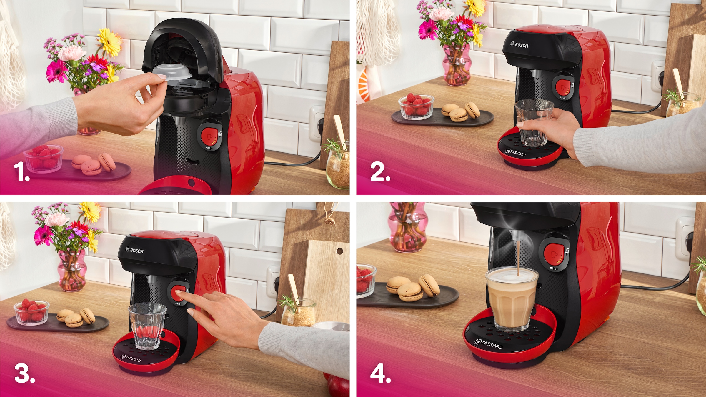 TASSIMO Kapselmaschine »happy friendly TAS103E, über 70 Getränke, platzsparend«, nachhaltig, geeignet für alle Tassen, Wassertank 0,7 L, schwarz/rot