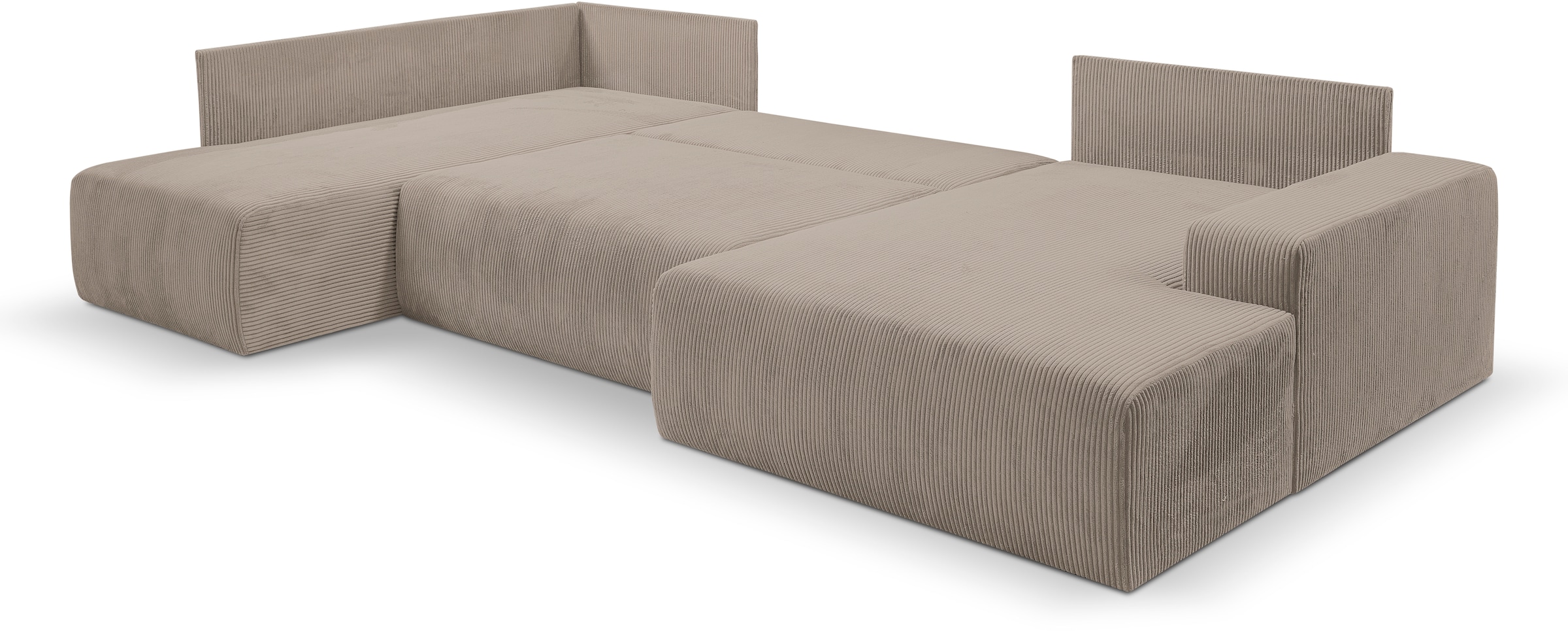 WERK2 Wohnlandschaft »Rotterdam-U, U-Form, in kuschelweichem Cord oder Breitcord«, Design Sofa mit Schlaffunktion & Bettkasten, Cord, Hellgrau/Beige