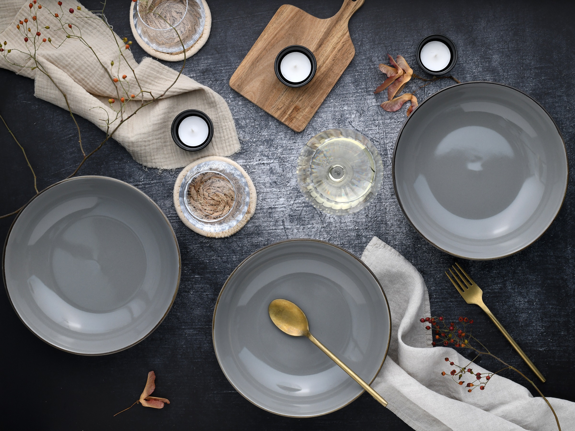 CreaTable Schale »Nature Collection, Poke Bowl, Ø 22,5 cm, 4-tlg«, 4 tlg., aus Steinzeug, Handwerklicher Look, Vintage, Höhe 6 cm