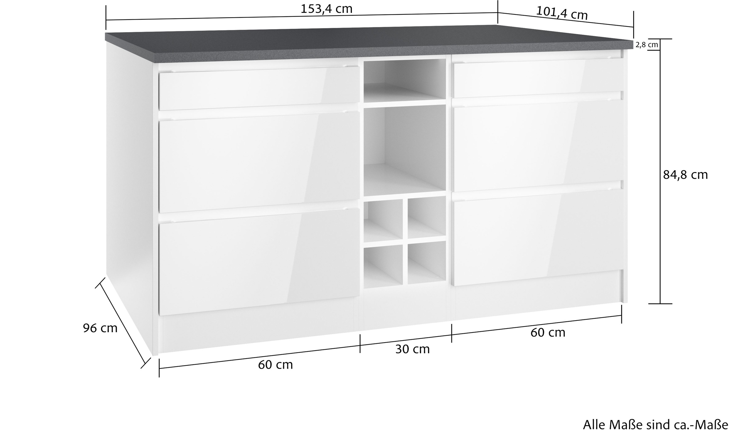 HELD MÖBEL Kücheninsel »Virginia«, Breite 153 cm, MDF-Fronten, Flaschenregal