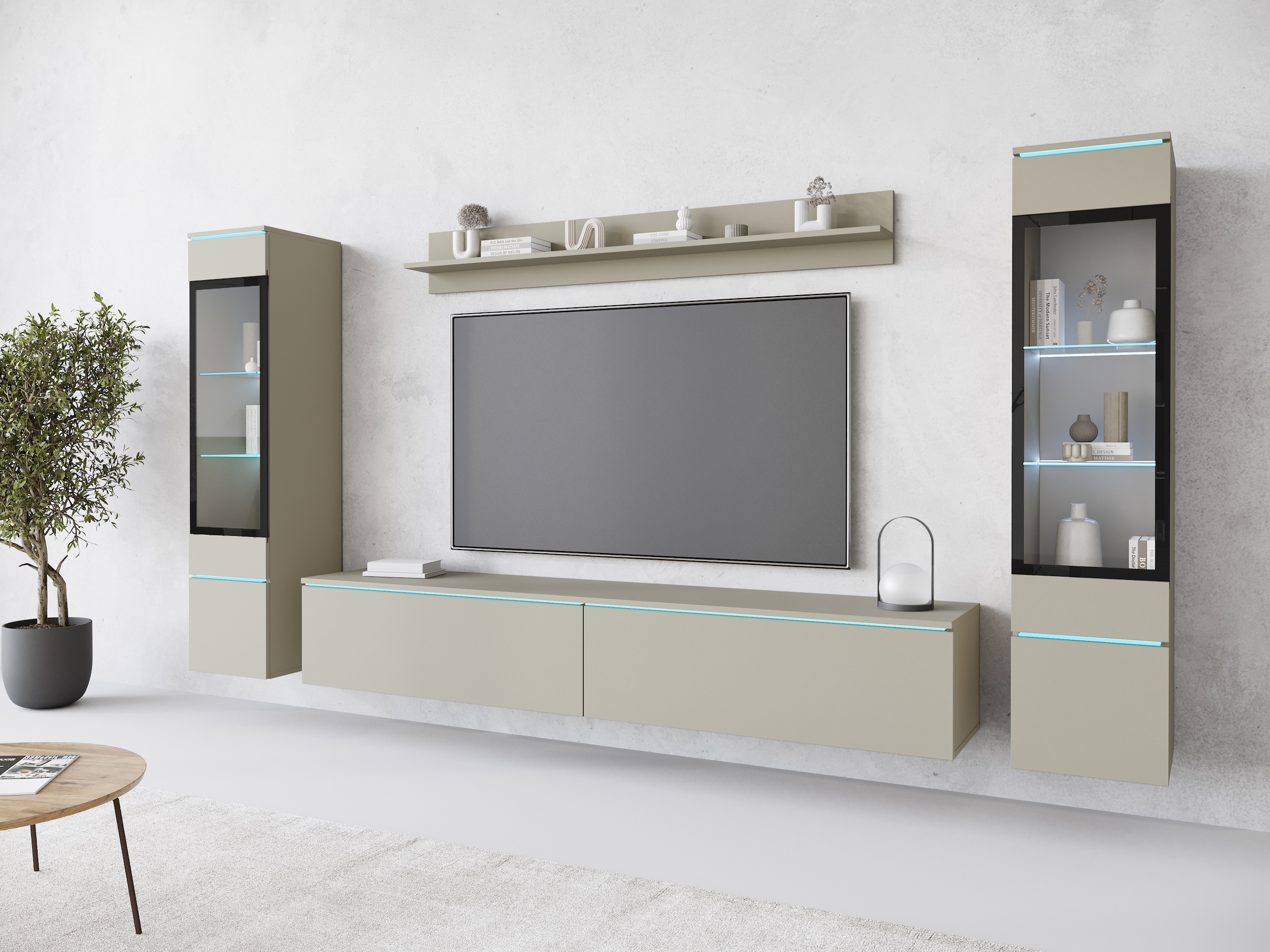 INOSIGN Wohnwand »VERA II, Vitrinen Türanschlag wechselbar«, (Komplett-Set, 4 St.), Mediawand 260 cm, Vitrine mit Verglasung, stehend und hängend