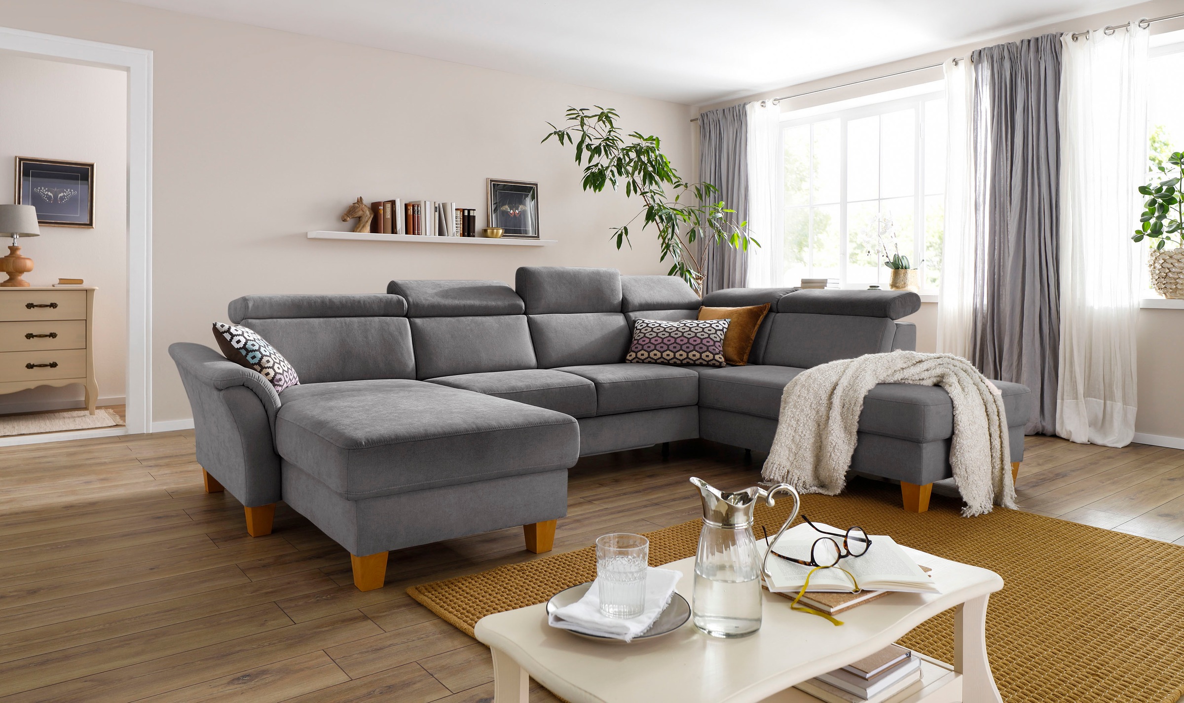 Home affaire Wohnlandschaft »Conville U-Form«, Kopfteilverstellung wahlweise mit Bettfunktion und Bettkasten
