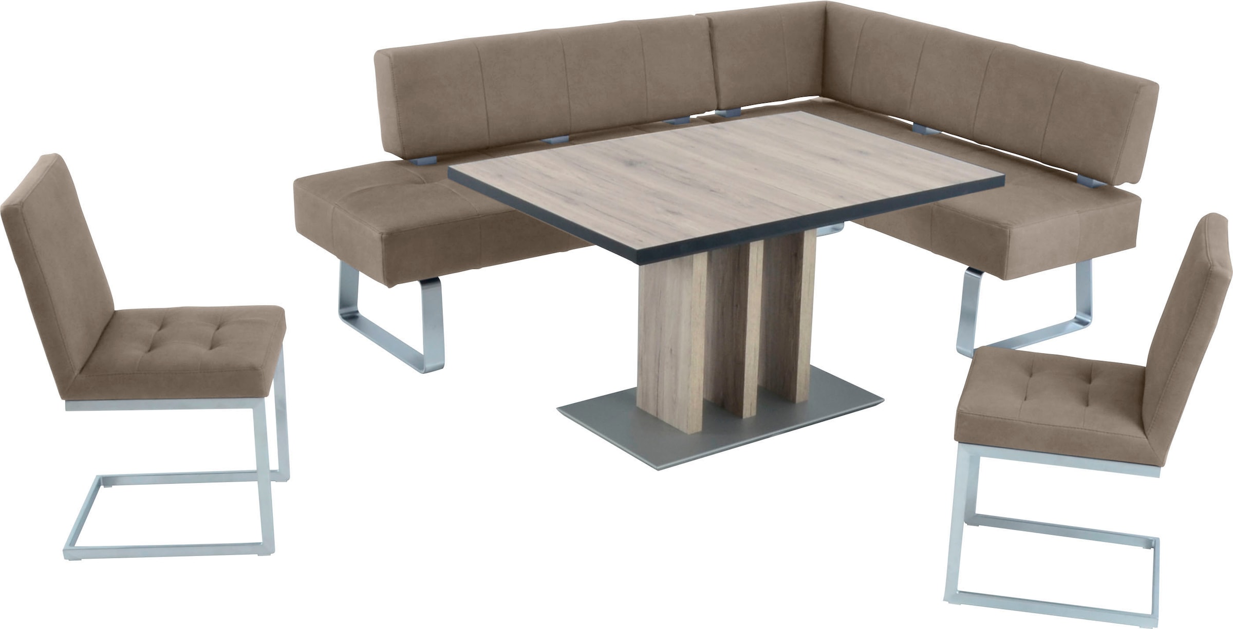 K+W Komfort & Wohnen Eckbankgruppe »Spider II« Set, 4 Stk. tlg. langer Schenkel 227cm, 2 Freischwinger, Auszugstisch in Breite 130 cm