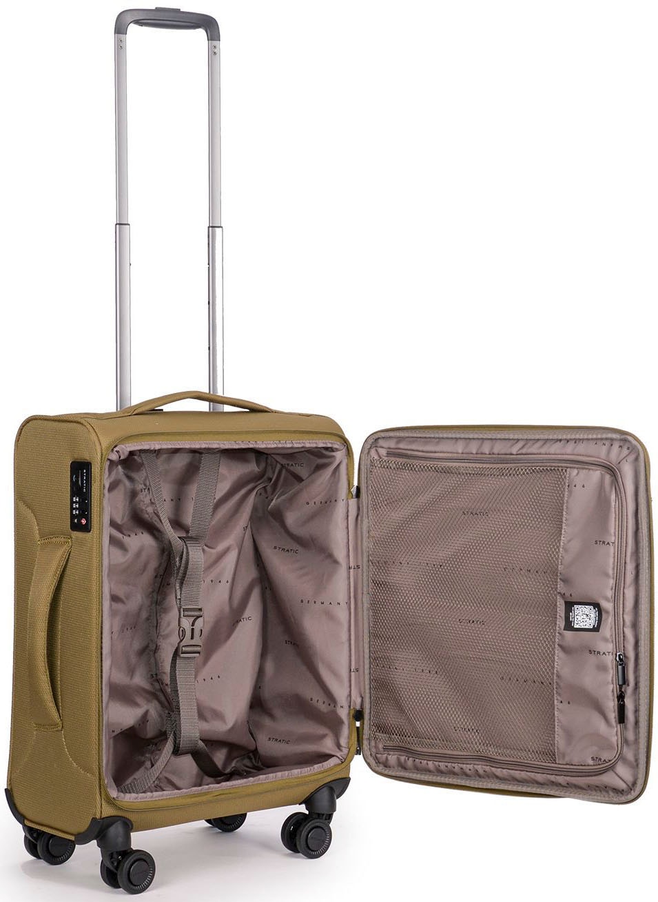 Stratic Weichgepäck-Trolley »Stratic Light + S, khaki«, 4 Rollen, Handgepäck Reisekoffer Reisegepäck TSA-Zahlenschloss