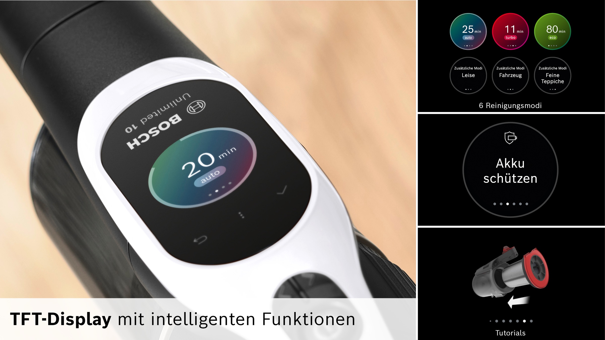 BOSCH Akku-Stielstaubsauger »Unlimited 10 BTS1042WAC, MicroClean™ Technology, 10 J. Motorgarantie« Display, Knickrohr, HEPA-Filtersystem, Schnellladegerät, 2 Akkus, weiß