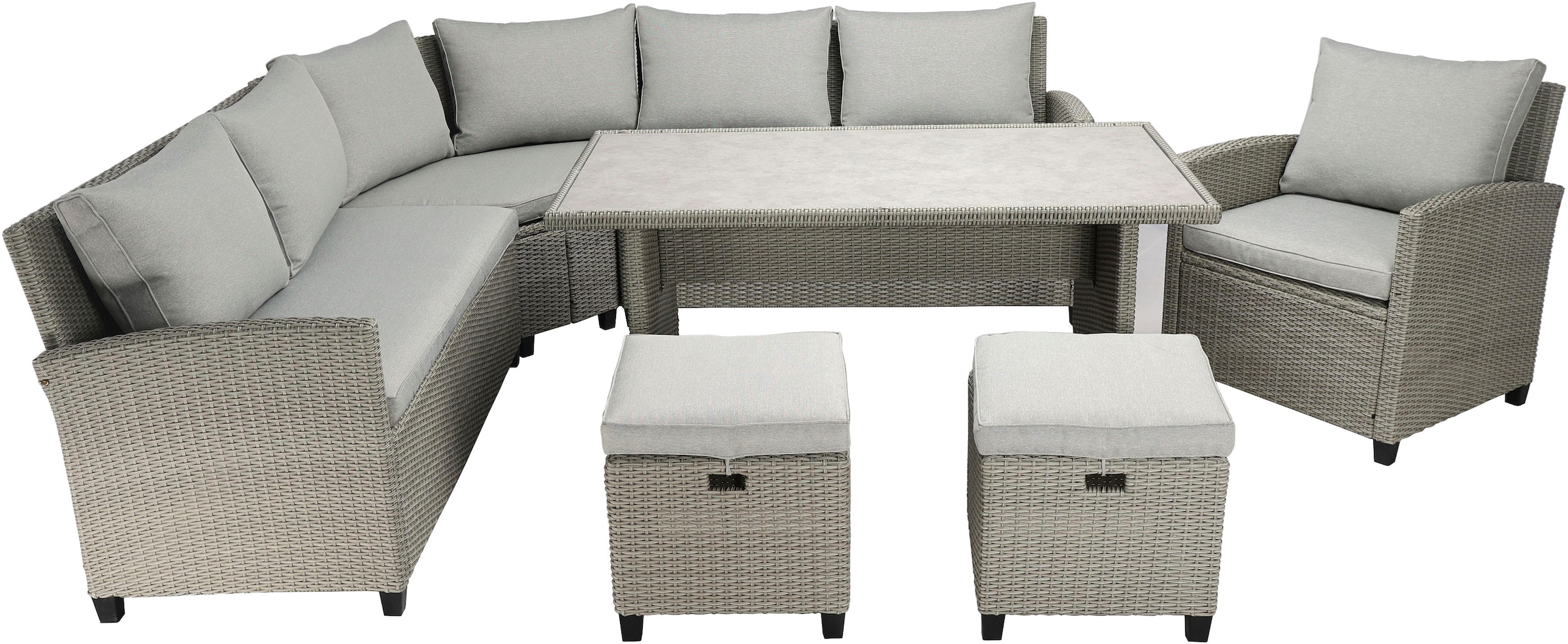 KONIFERA Gartenlounge-Set »Keros Premium XL« Set, 2x 2er Sofa, 1x Ecke, 1x Sessel, 2x Hocker, 1x Tisch, 20 tlg. tlg. bestehend aus 3 Sofas, 1 Sessel, 2 Hocker, 14 Sitzauflagen, 1 Tisch