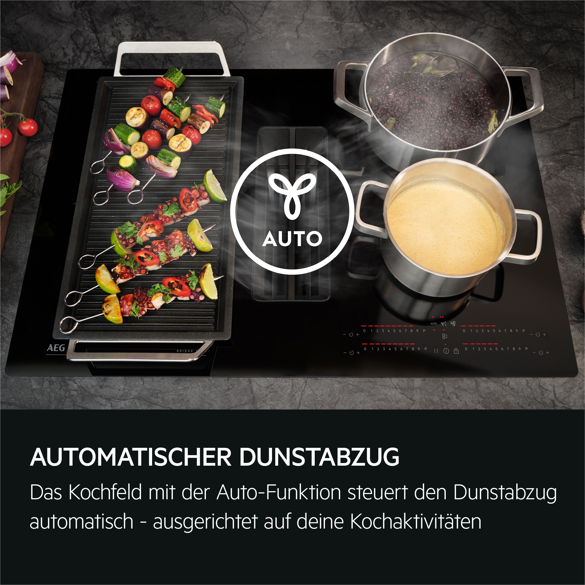 AEG Kochfeld mit Dunstabzug »TH84CB0FRB«, 4 individuell einstellbare Kochzonenregle