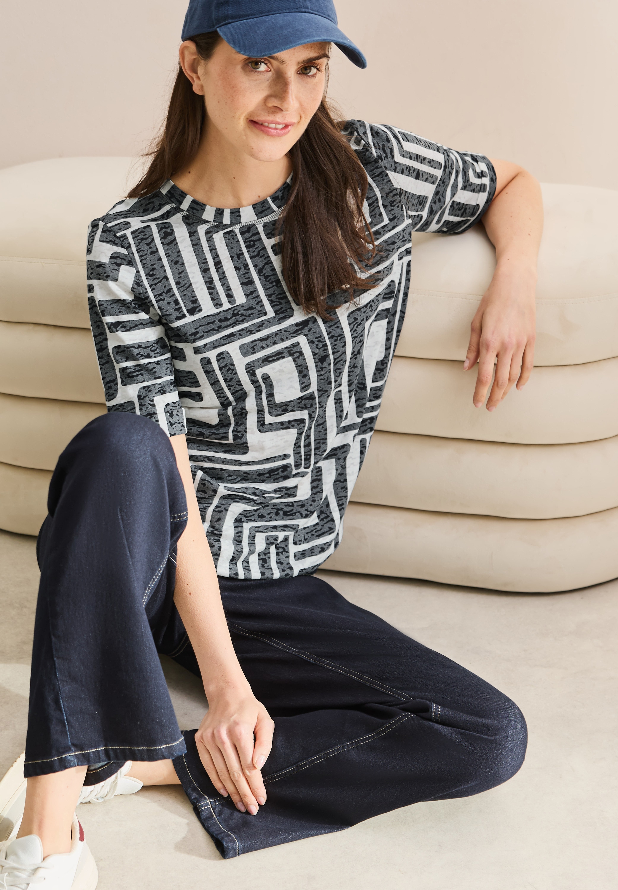 Cecil T-Shirt, in Ausbrenner-Optik, gemustert