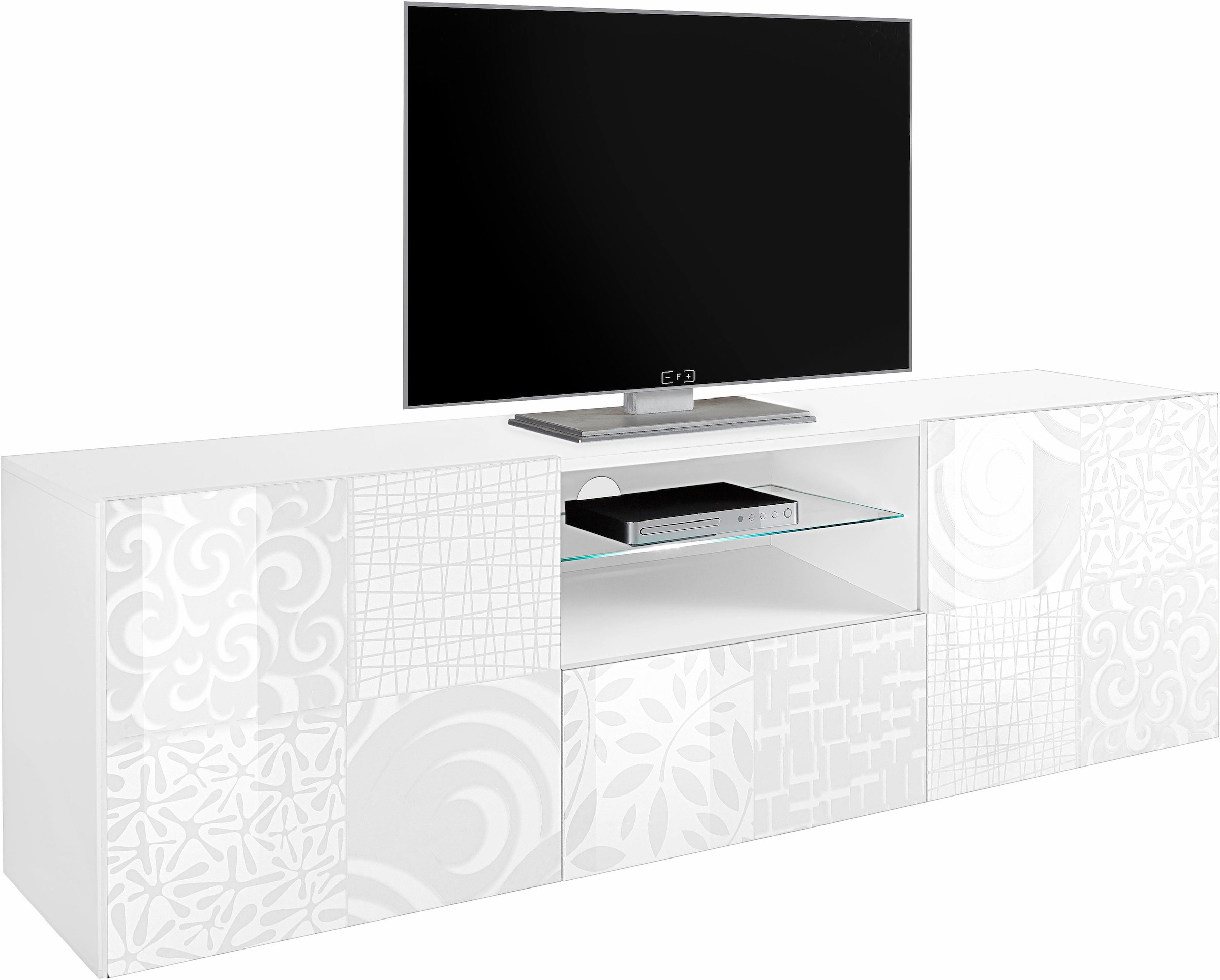 Lowboard HOME AFFAIRE "Miro", weiß (weiß hochglanz lack mit siebdruck), Sideboards, Lowboard, Breite 181 cm mit dekorativem Siebdruck