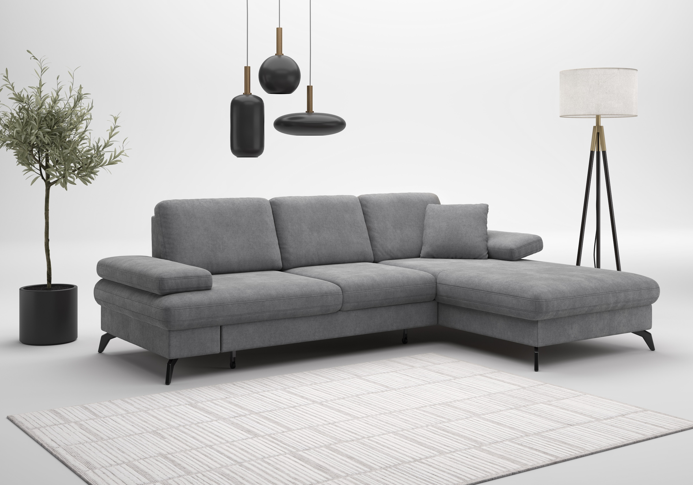 sit&more Ecksofa »Morris Jubi L-Form, inklusive XXL-Liegefläche, bzw. Schlaffunktion«, Bettfunktion, Armteilverstellung und 1 Zierkissen