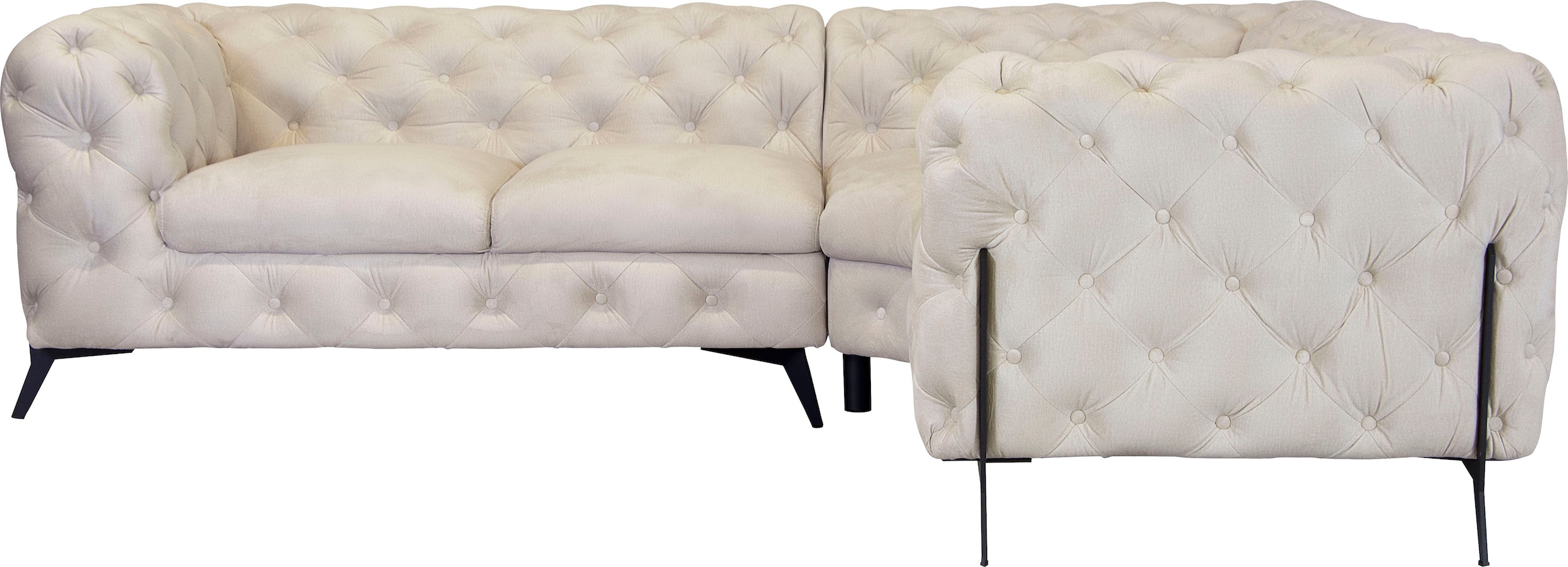 Leonique Chesterfield-Sofa »Amaury L-Form«, moderne Chersterfield-Optik, Breite 262 cm, Fußfarbe wählbar