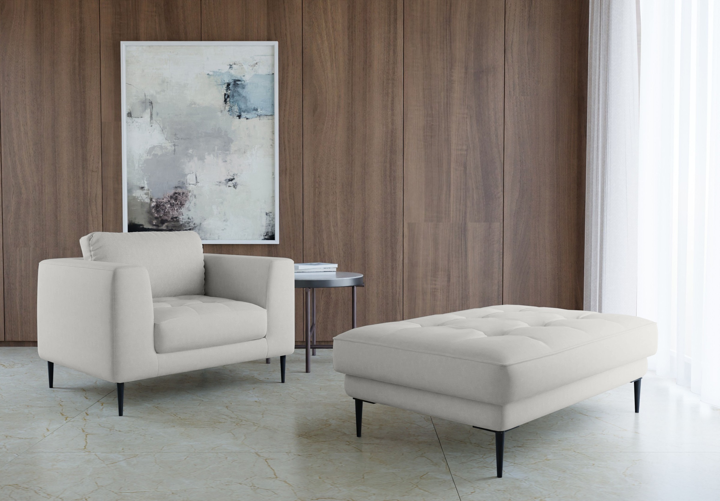 TRENDMANUFAKTUR Sessel »Luzi, Loungesessel, modern mit extra hohen Füßen«, Designsessel mit tollem Sitzkomfort, Metallfüße schwarz, Breite 96 cm