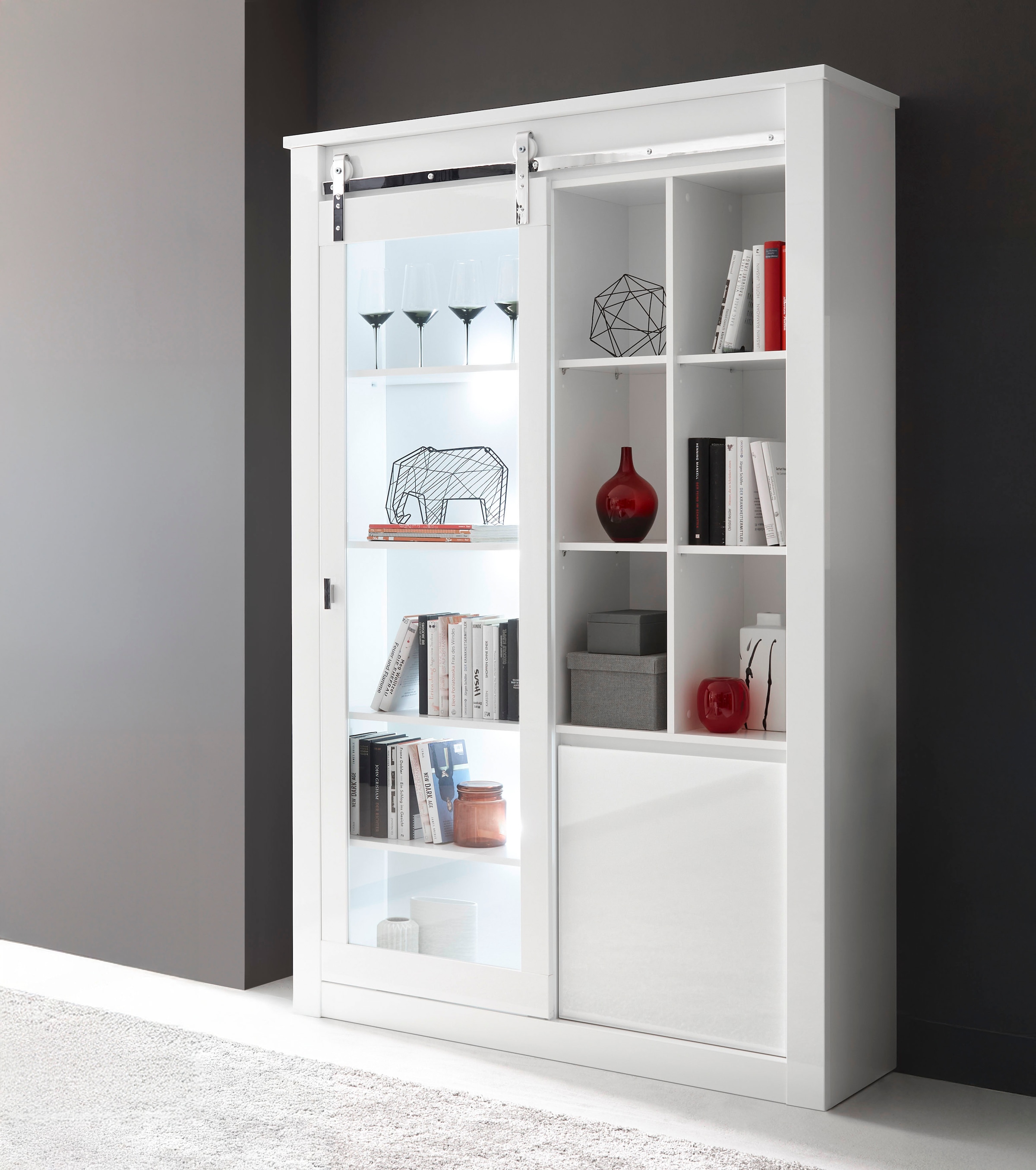 Home affaire Vitrine »Daytona, moderner Hochschrank, Glasvitrine in Weiß Hochglanz«