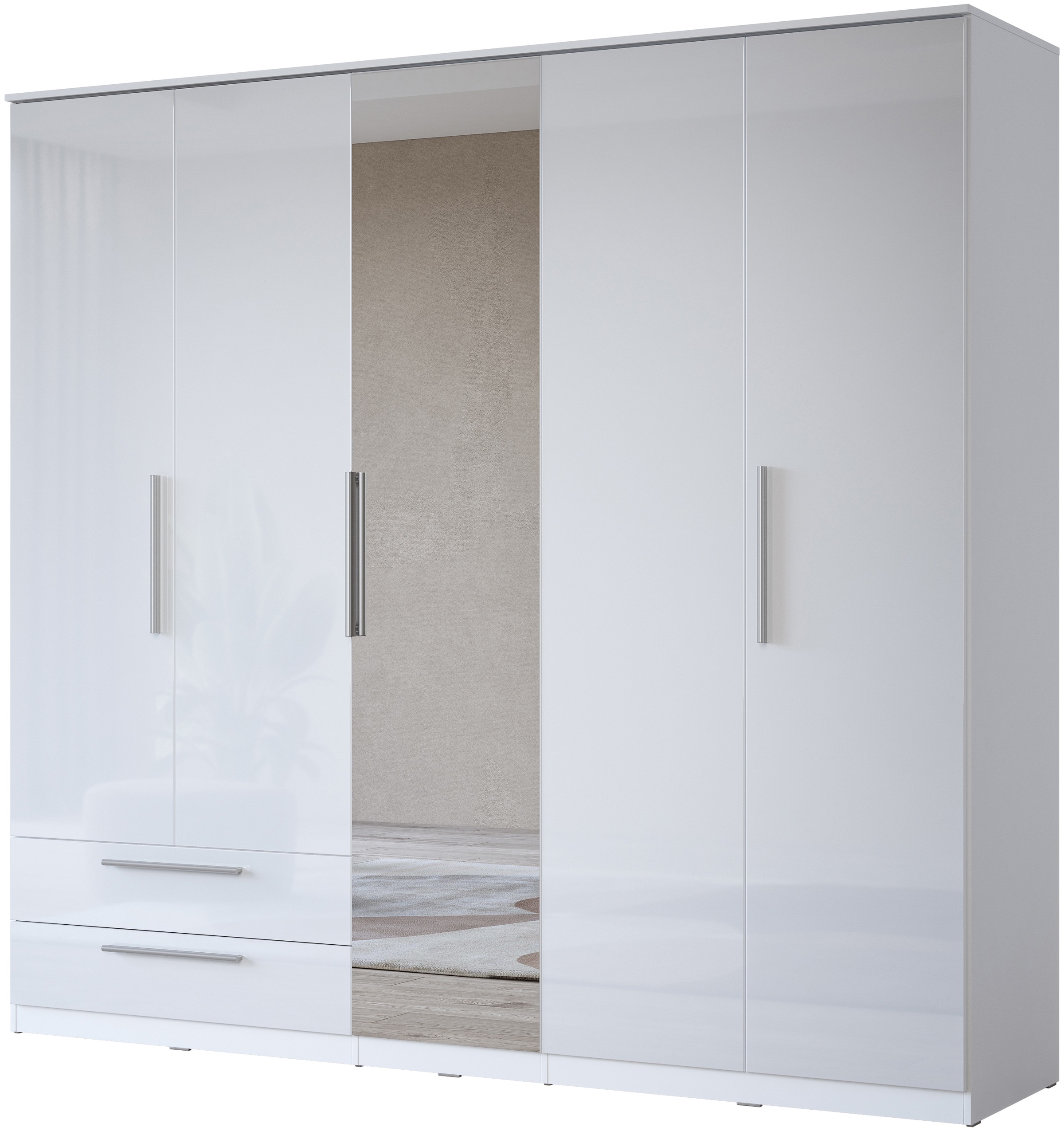 INOSIGN Kleiderschrank »India, FSC-zertifizierter Holzwerkstoff, Made in Europe«, (in Schieferoptik oder weiß mit Hochglanzfront), mit Beleuchtung und Fernbedienung, 181 oder 225x215x60cm