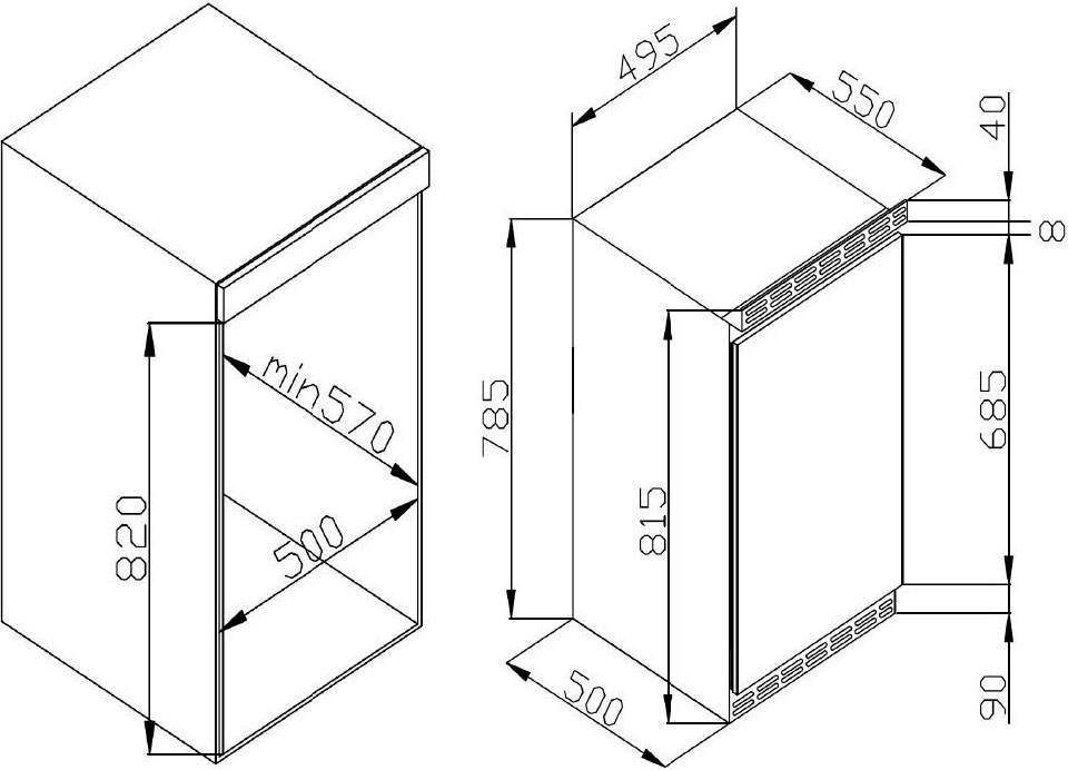 Amica Einbaukühlschrank »UVKSD 351 950«, UVKSD 351 950, 82 cm hoch, 50 cm breit, dekorfähig + unterbaufähig