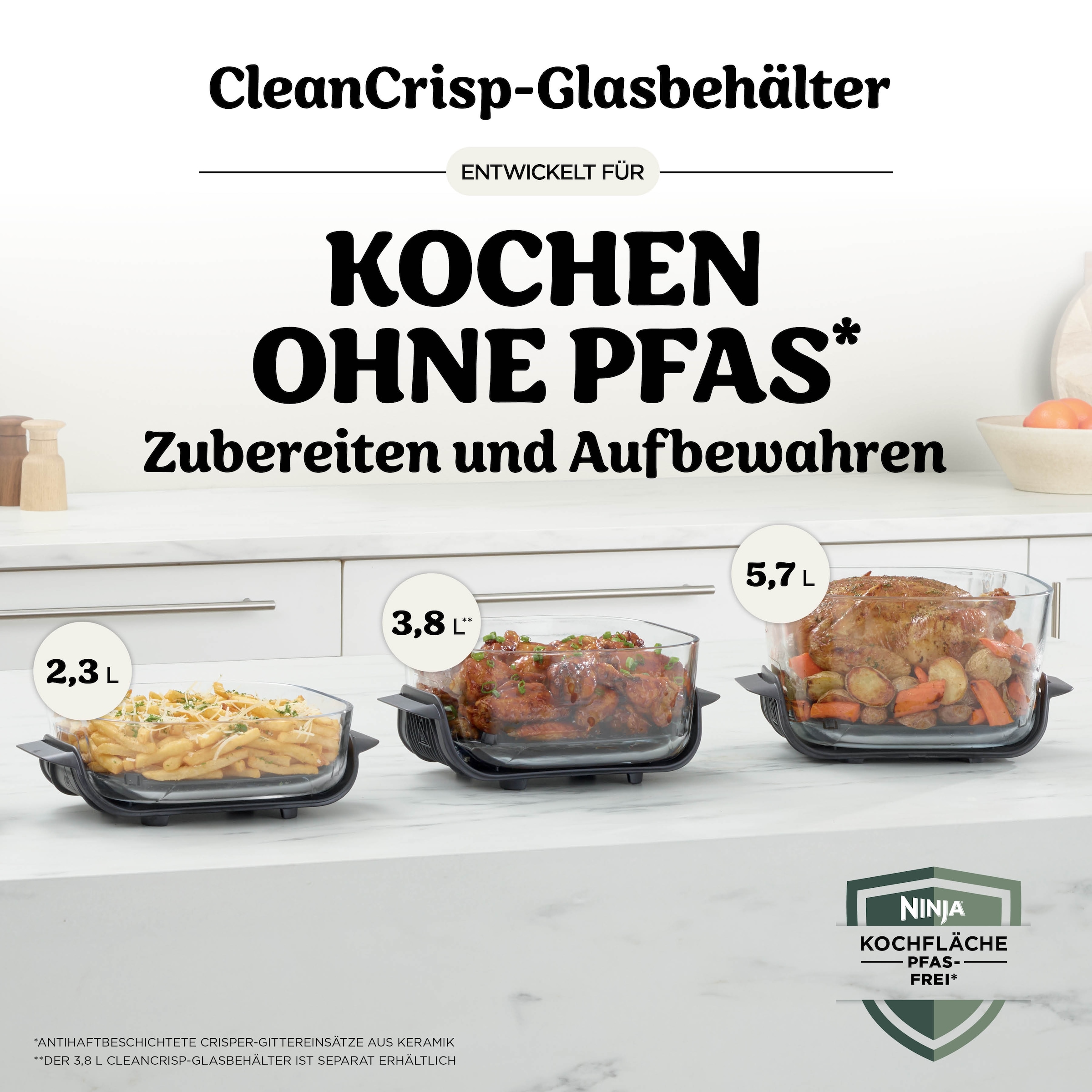 NINJA Heißluftfritteuse »CRISPi PRO 7-in-1 Glas-Air-Fryer - Beige AS101EULG« 2050 W 7 Kochfunktionen, Vorbereitung, Zubereitung + Aufbewahrung von Speisen