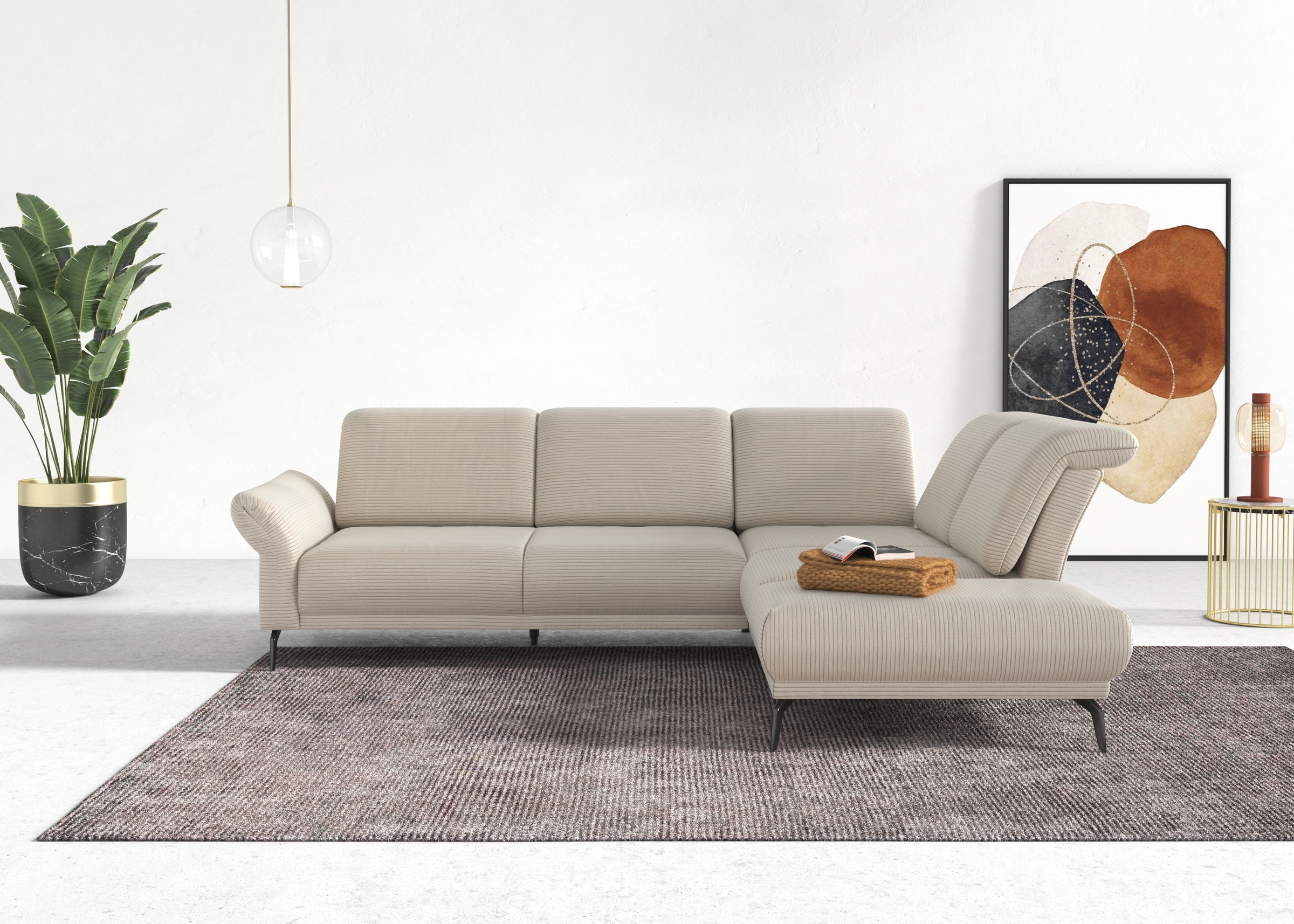 INOSIGN Ecksofa »Coco L-Form«, Sitztiefen-, Arm- und Kopfteilverstellung, Cord-Bezug, Fußhöhe 15 cm