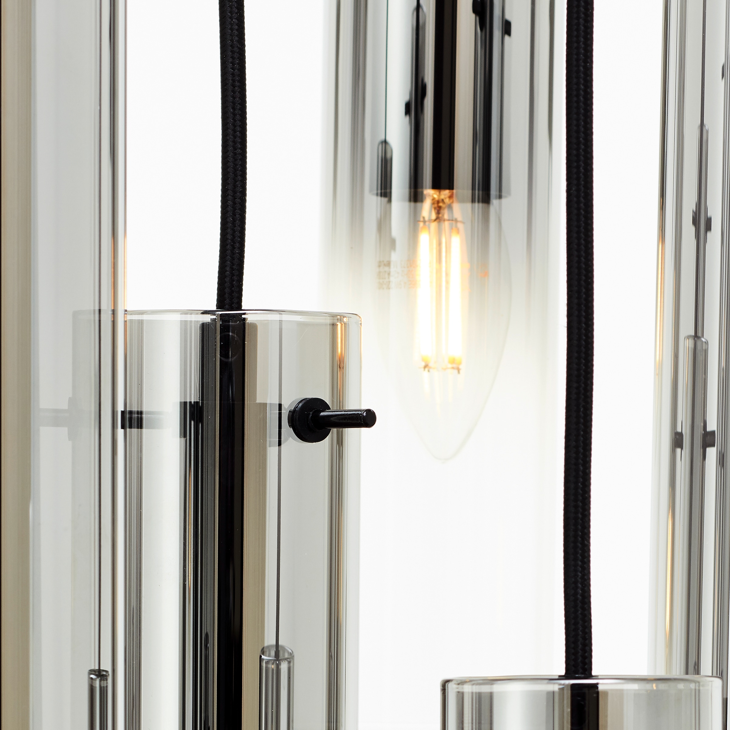 Brilliant Pendelleuchte »Glasini«, 7 flammig, Leuchtmittel E14 | ohne Leuchtmittel, 199 x 32 cm, 7 x E14, kürzbar, Metall/Rauchglas, matt schwarz
