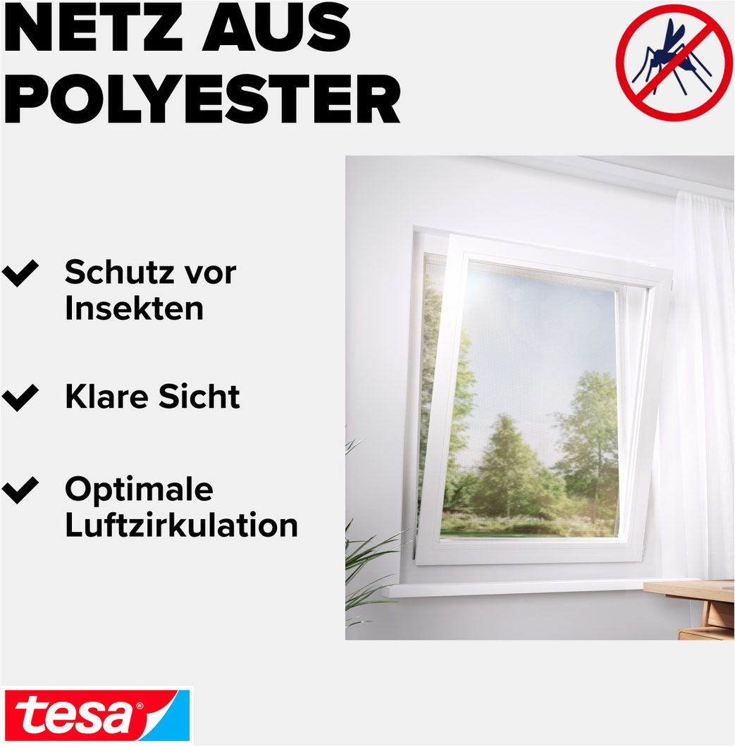 tesa Fliegengitter-Gewebe »2-in-1 Sonnenschutz- und Fliegengitter Premium für Fenster« Packung, Fliegennetz, Klettband, 1 Stk. tlg. INSECT STOP Fliegen Netz ohne Bohren - 130 cm x 150 cm