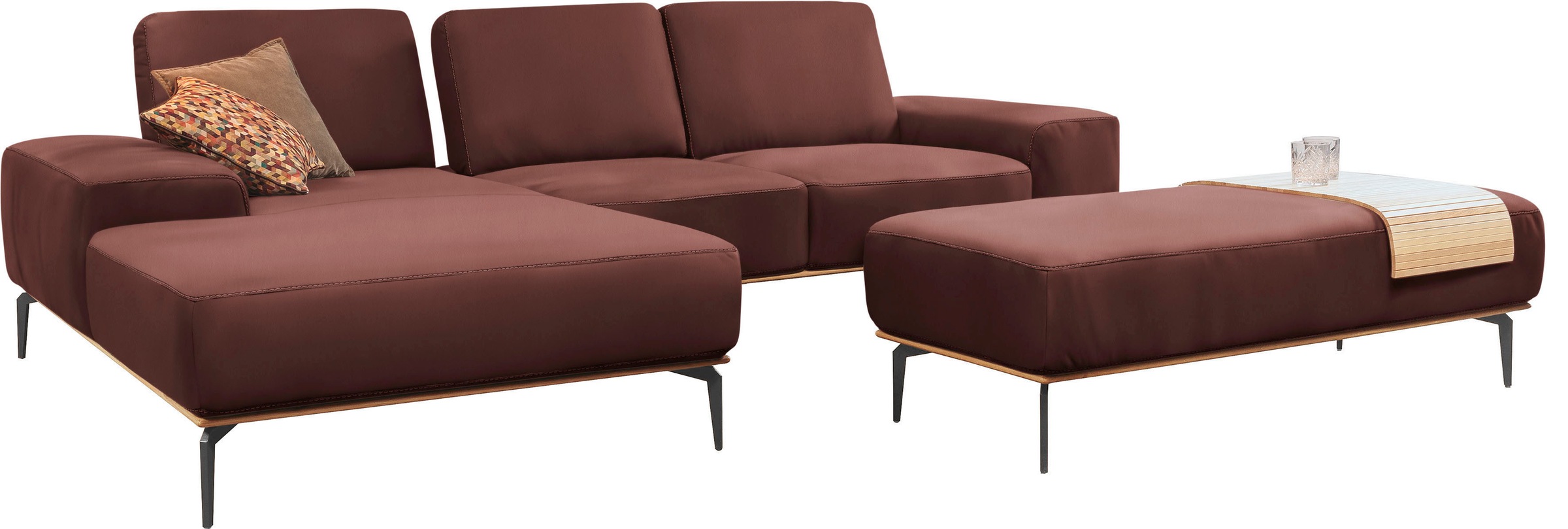 W.SCHILLIG Ecksofa »run, Designsofa mit tollem Sitzkomfort, bequem, L-Form«, mit Holzsockel, Füße in Schwarz pulverbeschichtet, Breite 279 cm