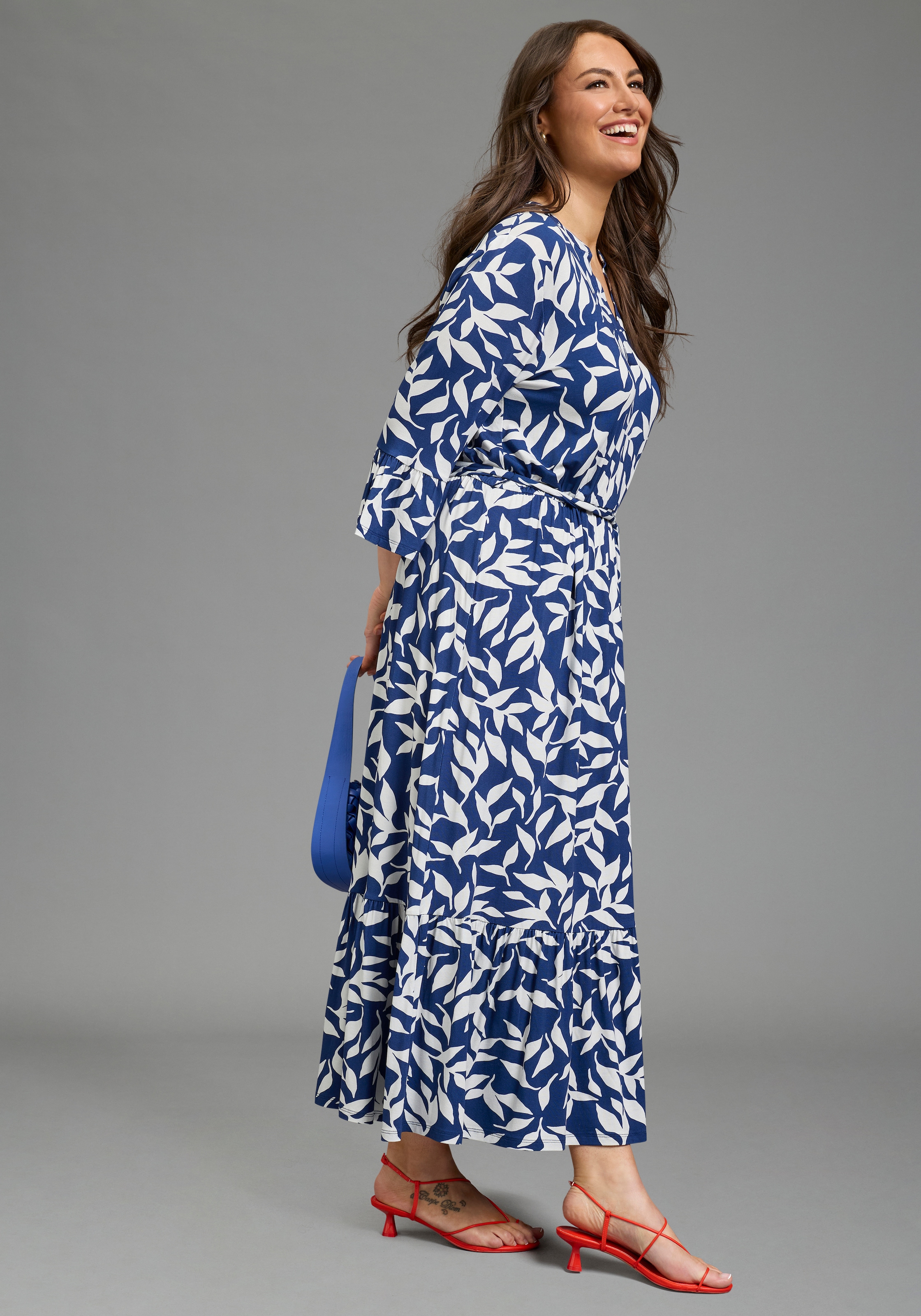 Laura Scott CURVE Maxikleid mit Volantsäumen und Two-Tone-Print