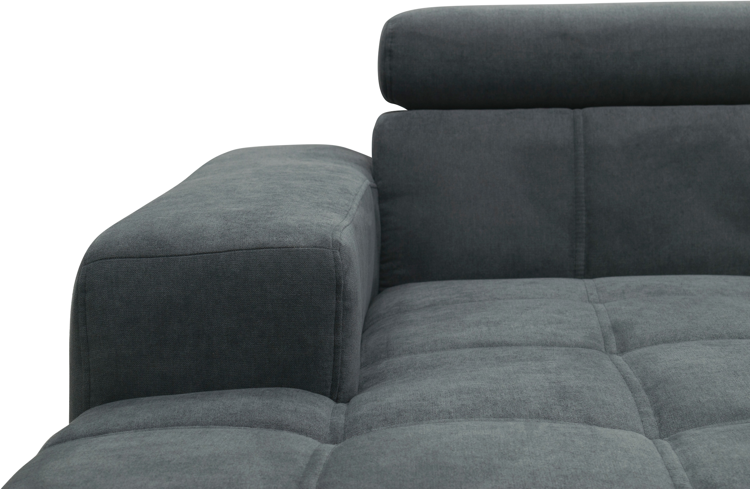 DOMO collection Ecksofa »Trento L-Form, mit Kufenfuß oder Einzelfuß«, wahlweise mit Kopfteilverstellung, Recamiere links/rechts bestellbar