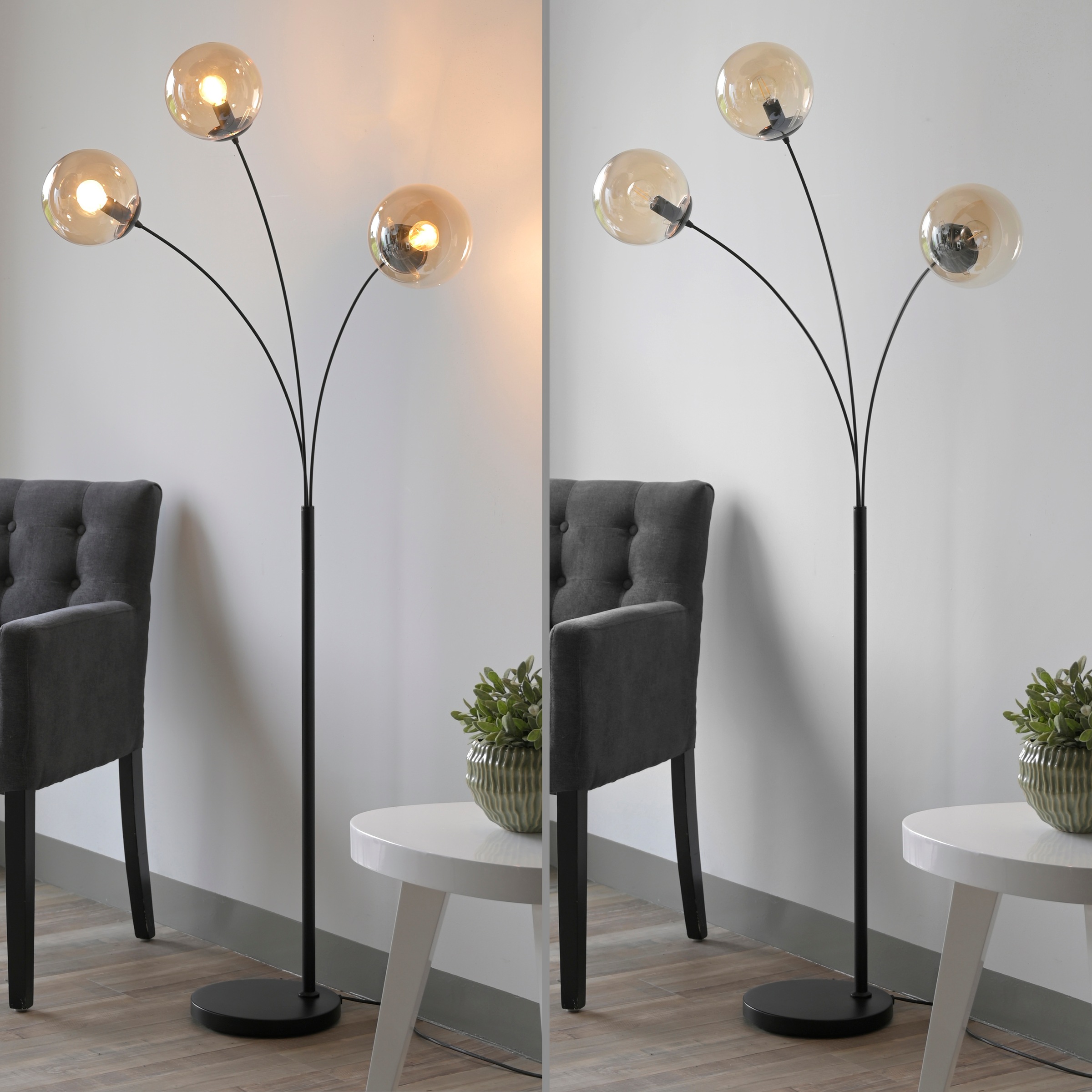 andas Stehlampe »Nymölla«, 3 flammig, Leuchtmittel E14 | ohne Leuchtmittel, Stehleuchte mit großen Glaskugeln amberfarben oder opal matt weiß