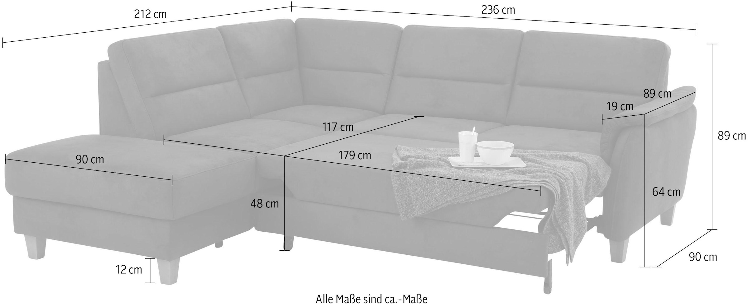 Home affaire Ecksofa »Palmera L-Form«, Federkern, wahlweise mit Bettfunktion und mit/ohne Stauraum